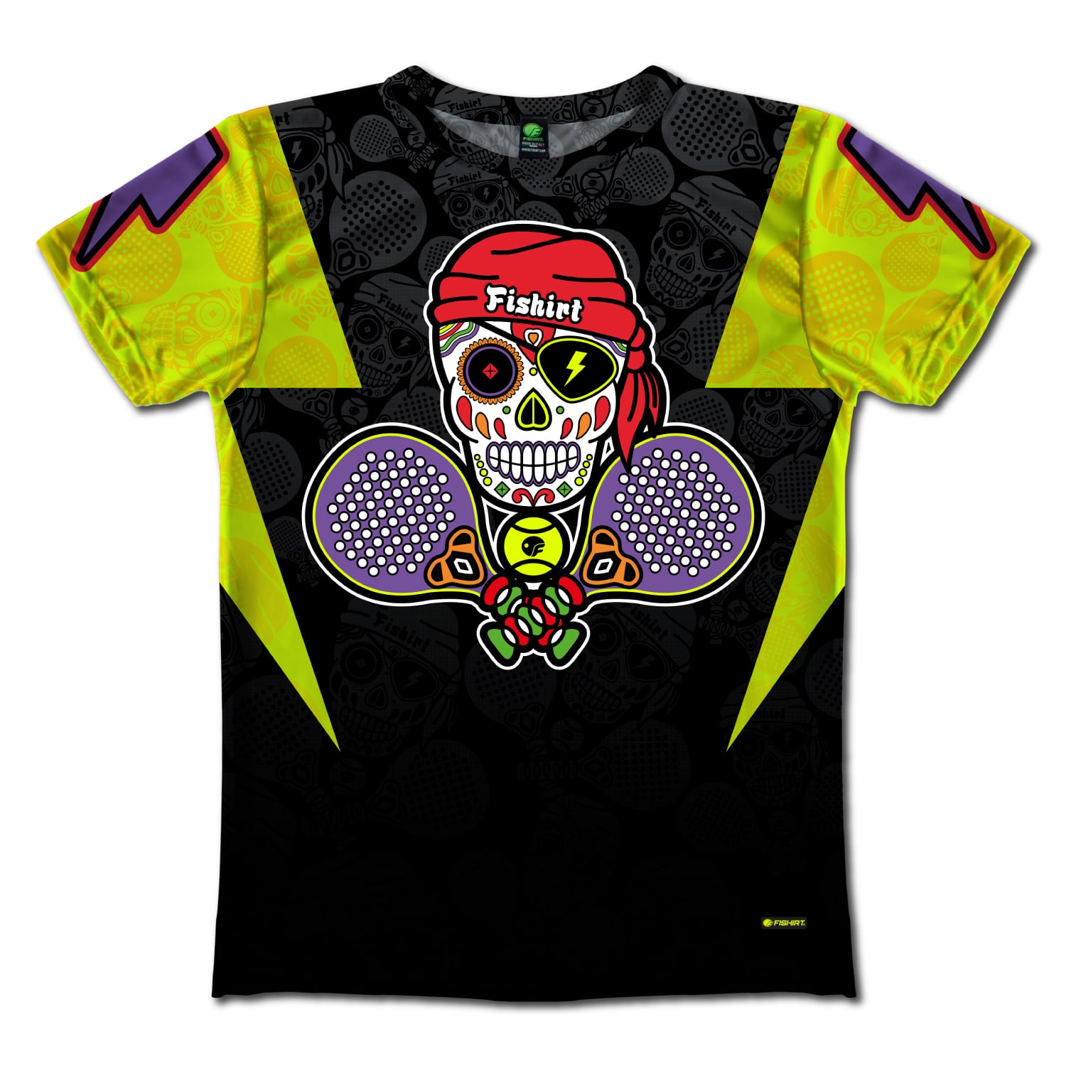 Fishirt Men's Sport T-shirt El Corsario Pirate Skull Graphic - Black