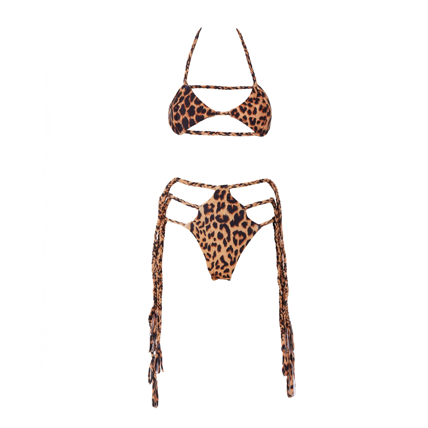 Siren Swimwear Women's Brown / Gold / Neutrals Siren Mermaid Braided Bikini Bottom In Leopard In Brown/gold