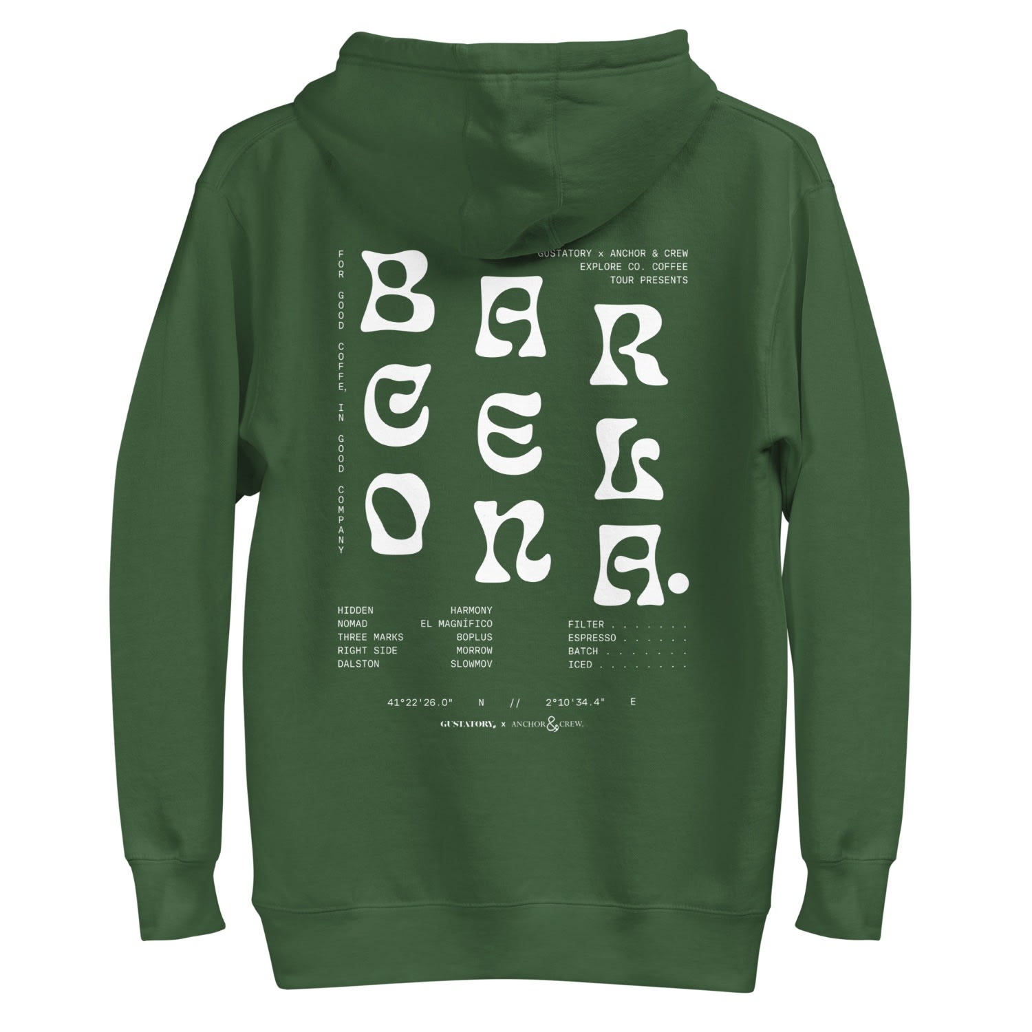 Anchor & Crew Forest Green Gustatory Barcelona Coffee Scene Cotton Blend Embroidered Hoodie - Men In Green