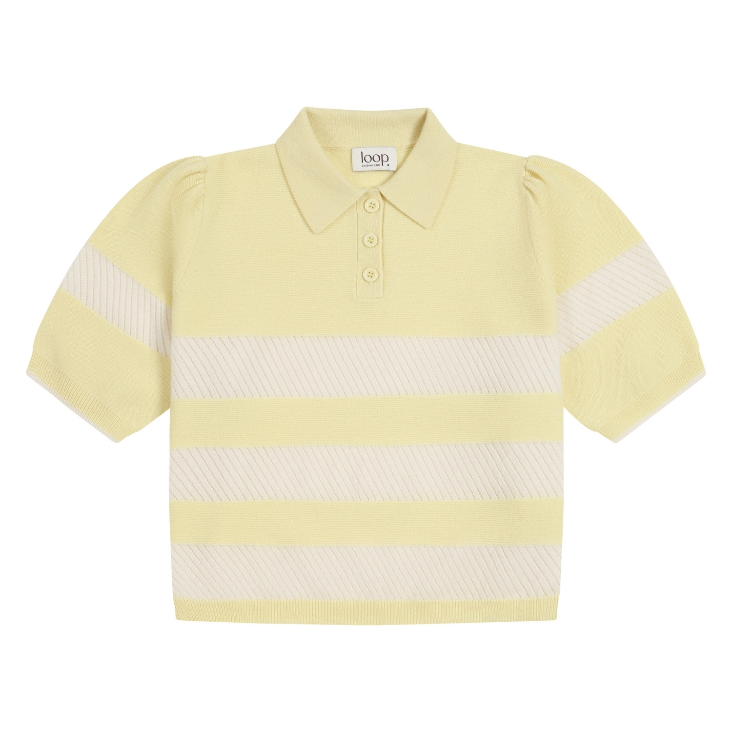 Loop Cashmere Women's Yellow / Orange Cashmere Striped Polo Collared Top In Lemonade