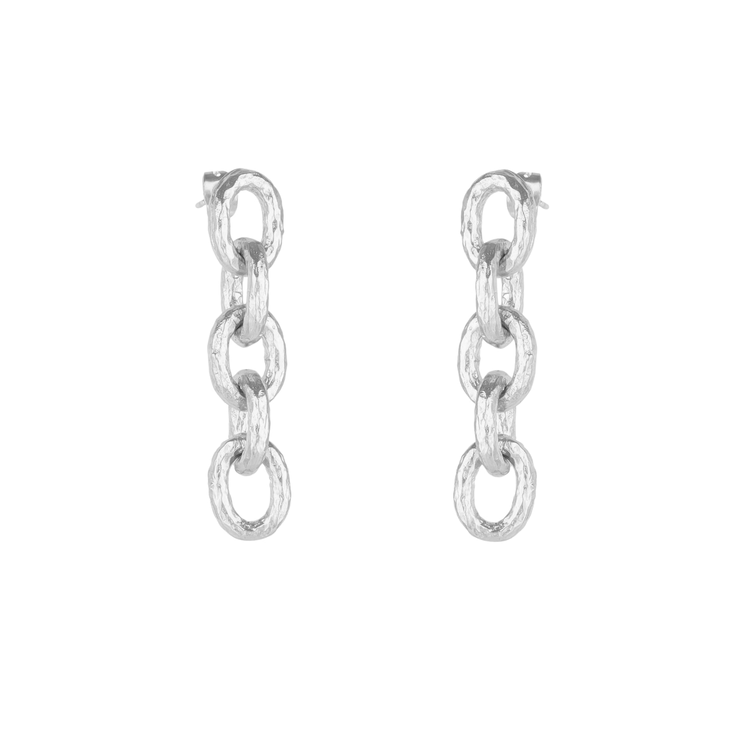 Mejoma Women's Silver Hammered Link Chain Drop Earring In Silver