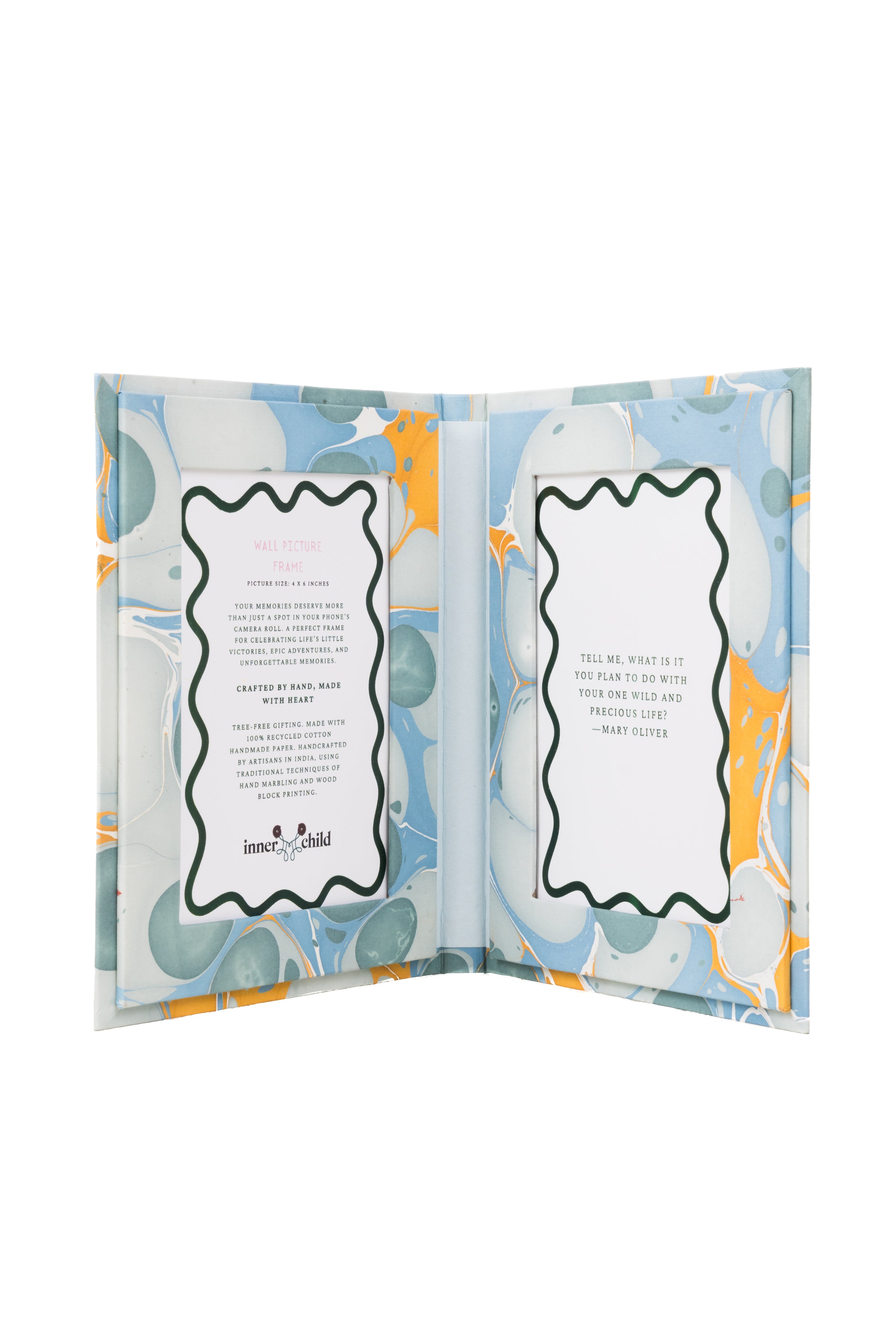 Inner Child Grey / Blue Hand Marbled Picture Frame Folding Book In Grey & Blue