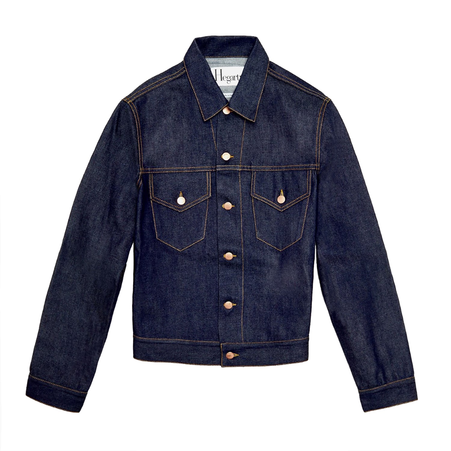 Blue Mens Classic Denim Trucker Jacket In Raw Indigo Selvedge Small Hegarty