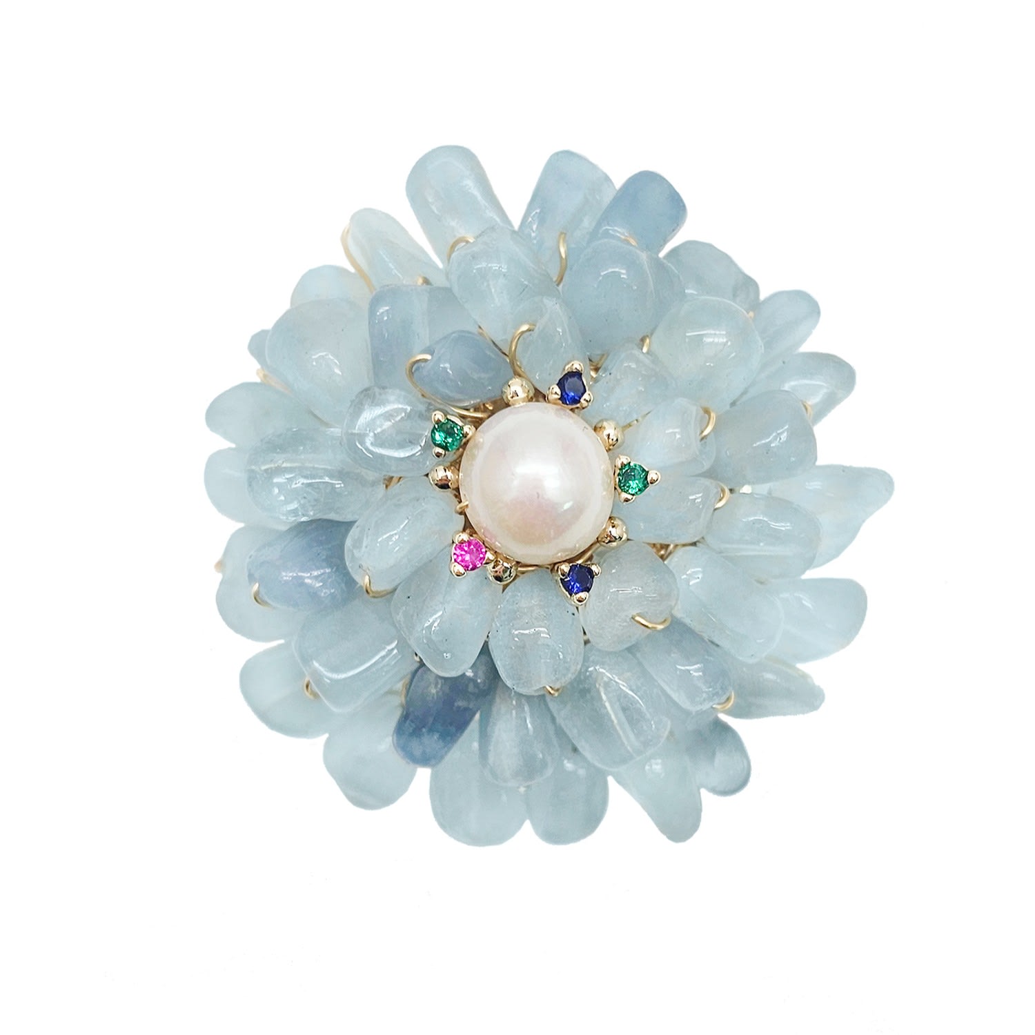 Farra Women's Blue Handcrafted Flower Shape Natural Aquamarine Brooch