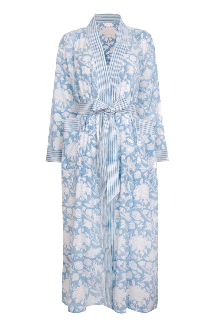 Women’s Hand Printed Cotton Kimono Robe - De Nimes Blue 4Xl Nologo-Chic