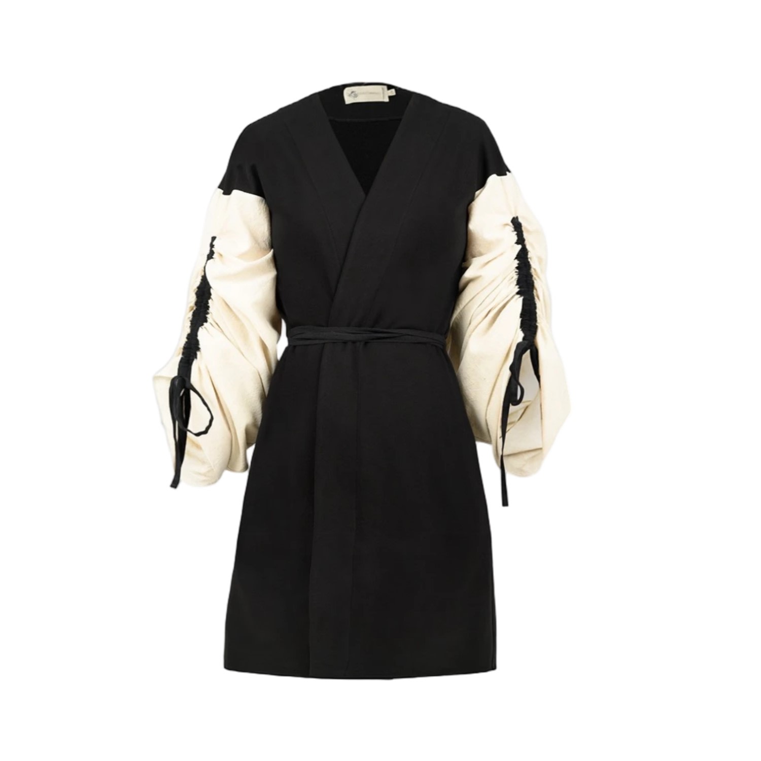 Alina Cernatescu Women's Black / Neutrals Willow Mini Beige Black Cotton Adjustable  Statement Sleeves Cardigan Coat In Black