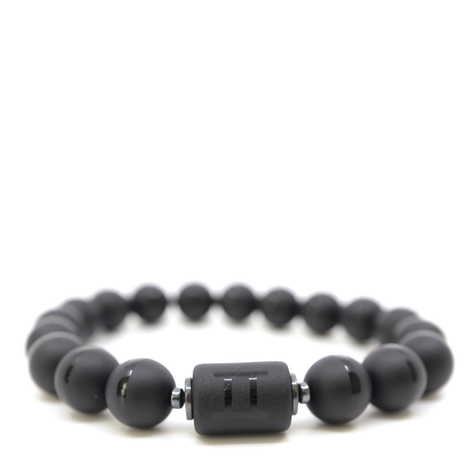 Shar Oke Men's Black / Silver Gemini Zodiac Matte Black Agate Bracelet In Multi