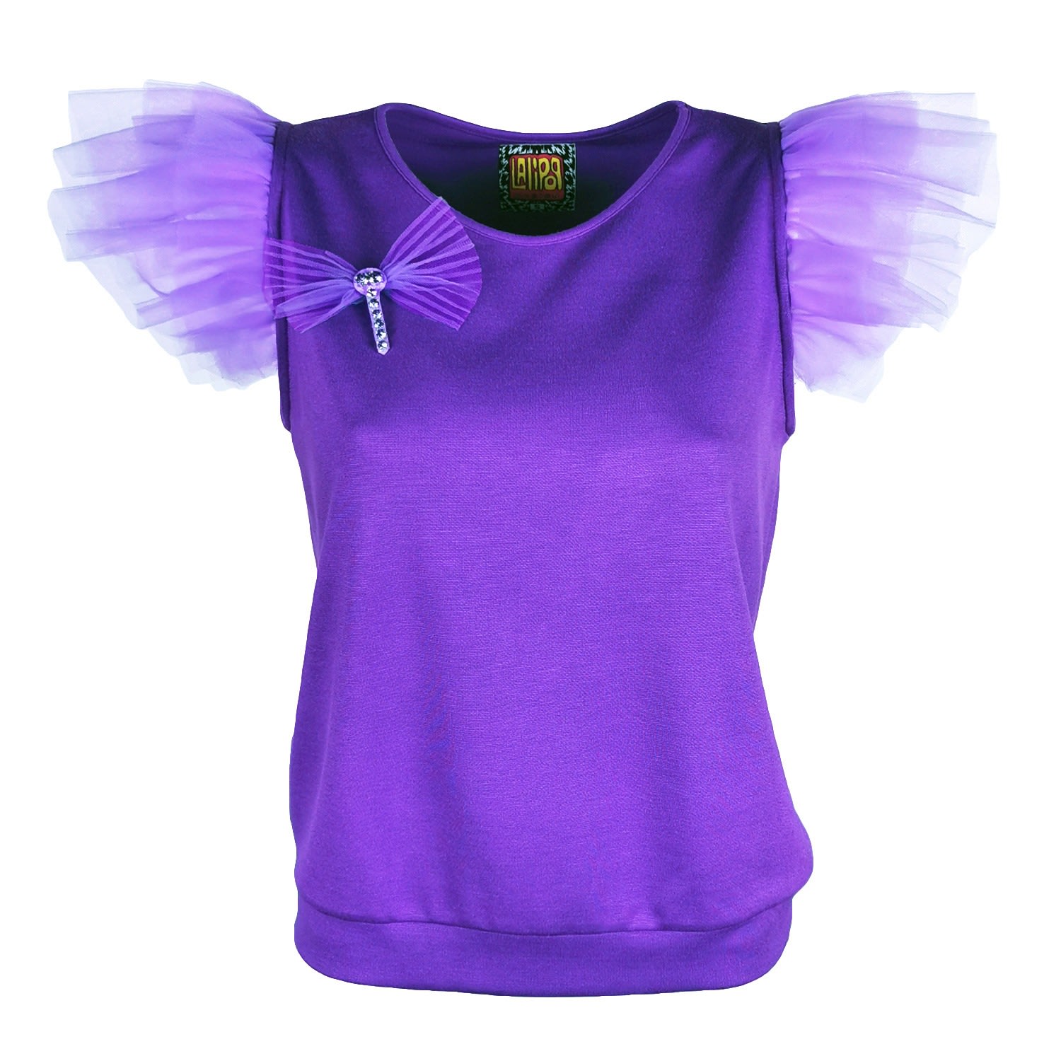 Lalipop Design Women's Pink / Purple Purple T-shirt With Short Tiered Tulle Sleeves In Purple