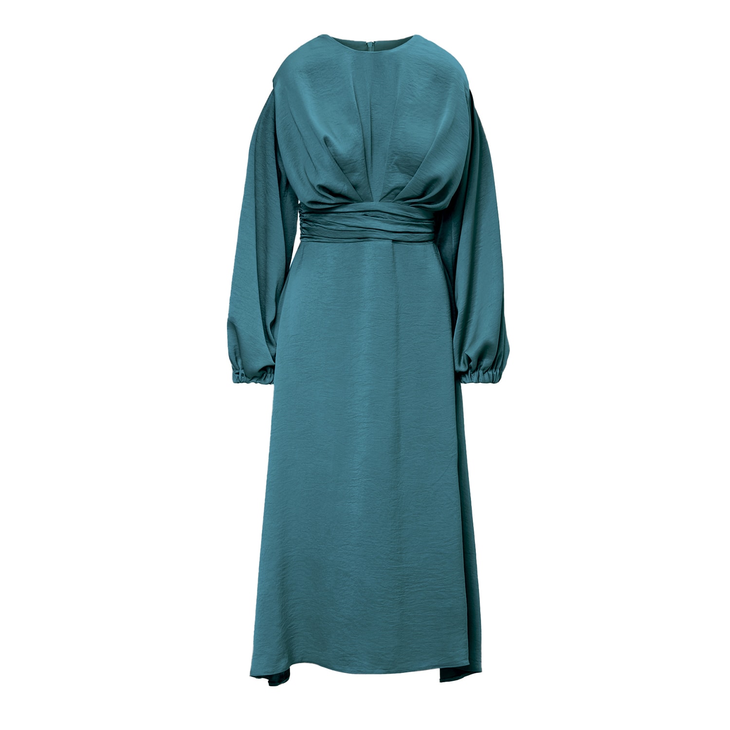 Women’s Green Turquoise Midi Dress With Shoulder Pads Detail And Pleats Extra Small Bluzat