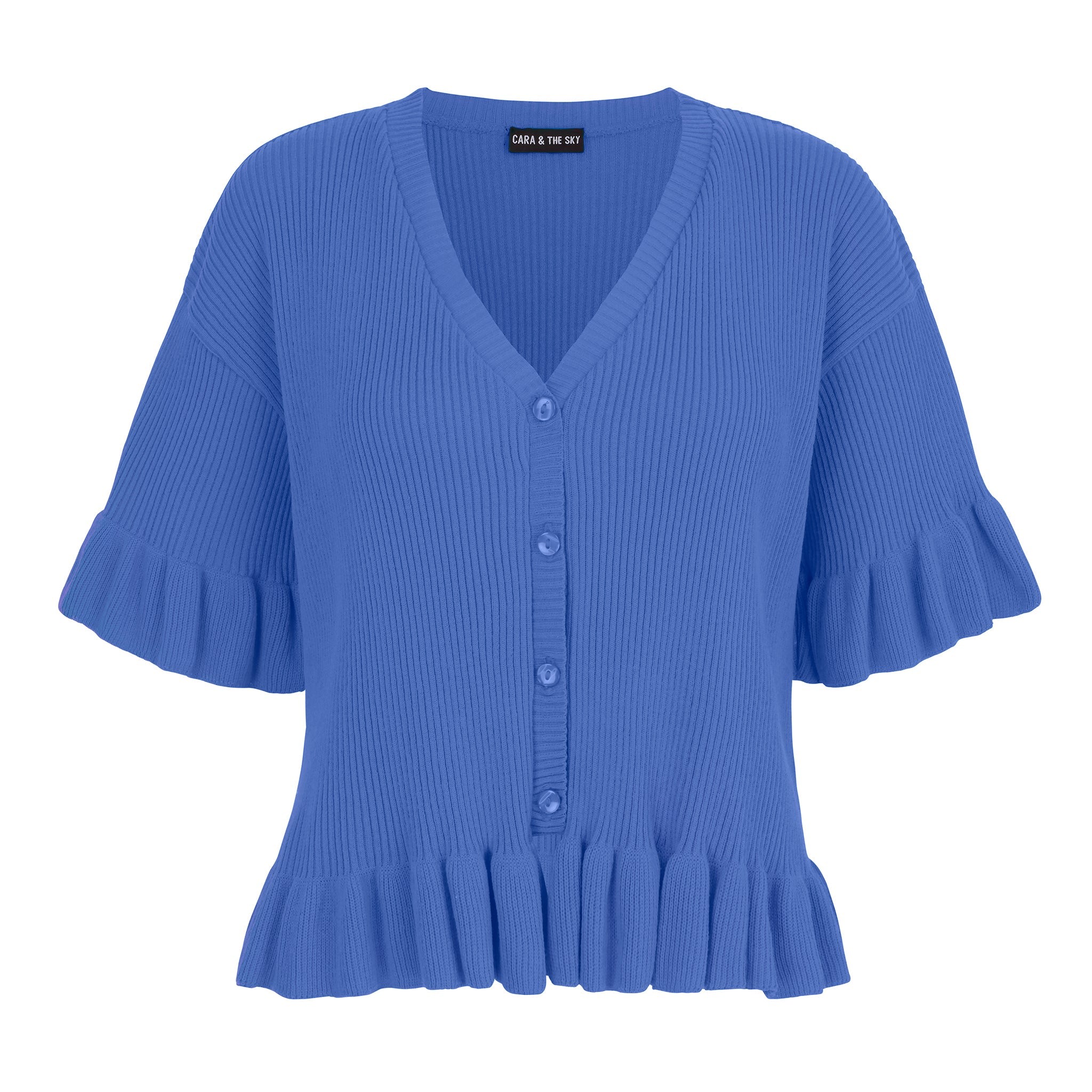 Women’s Marlow Ruffle Co-Ord Short Sleeve Cardigan - Blue Large Cara & the Sky