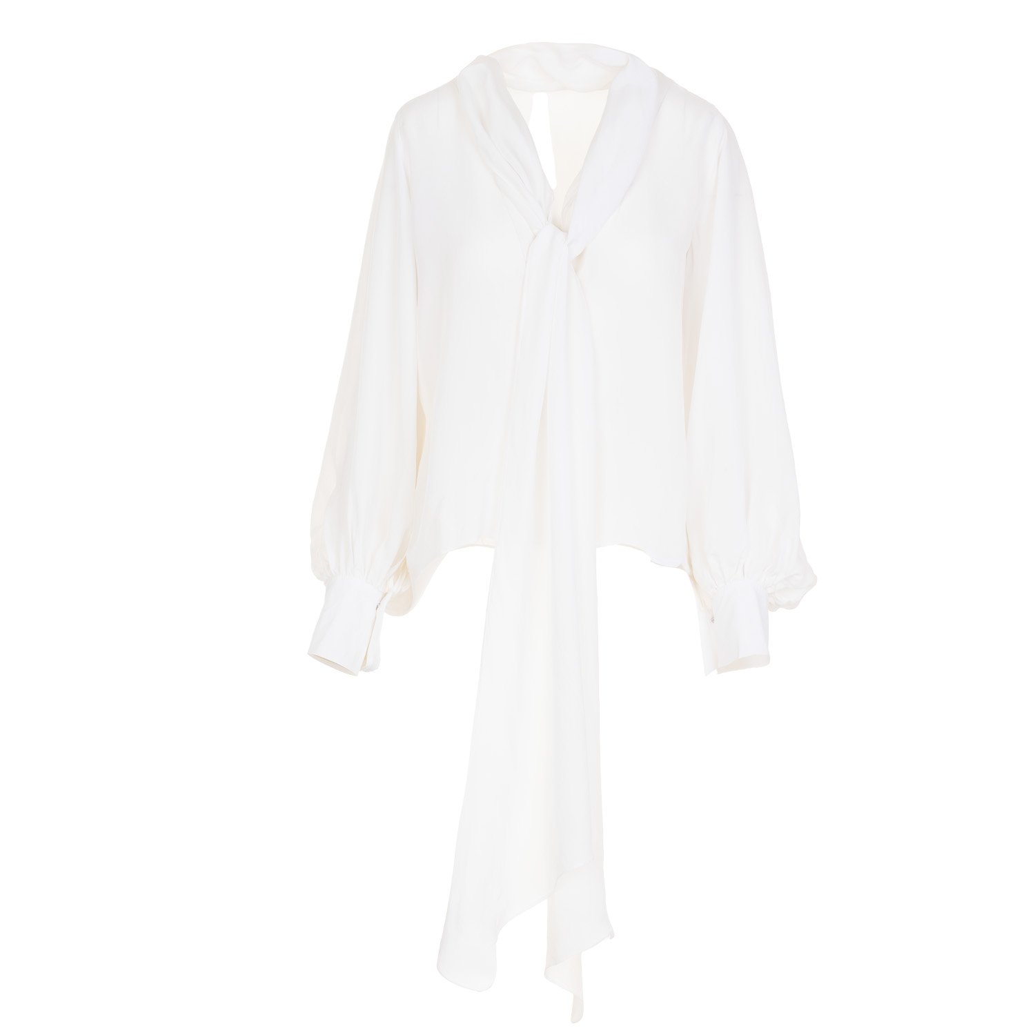 Zamsee Women's Silk Blouse With Oversized Scarf Style Collar - Off-white In White