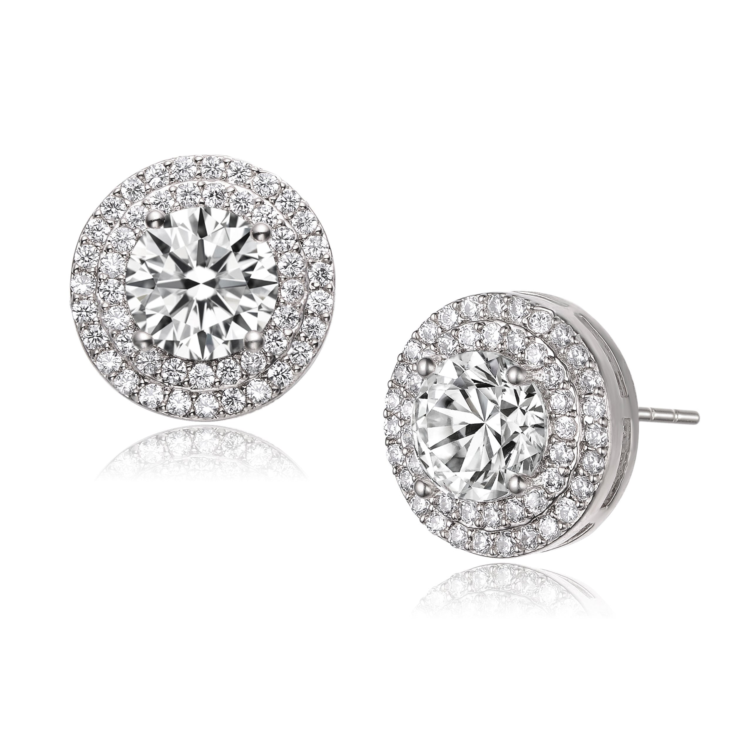 Women’s White / Silver La Scne Double Halo Stud Earrings Genevive Jewelry