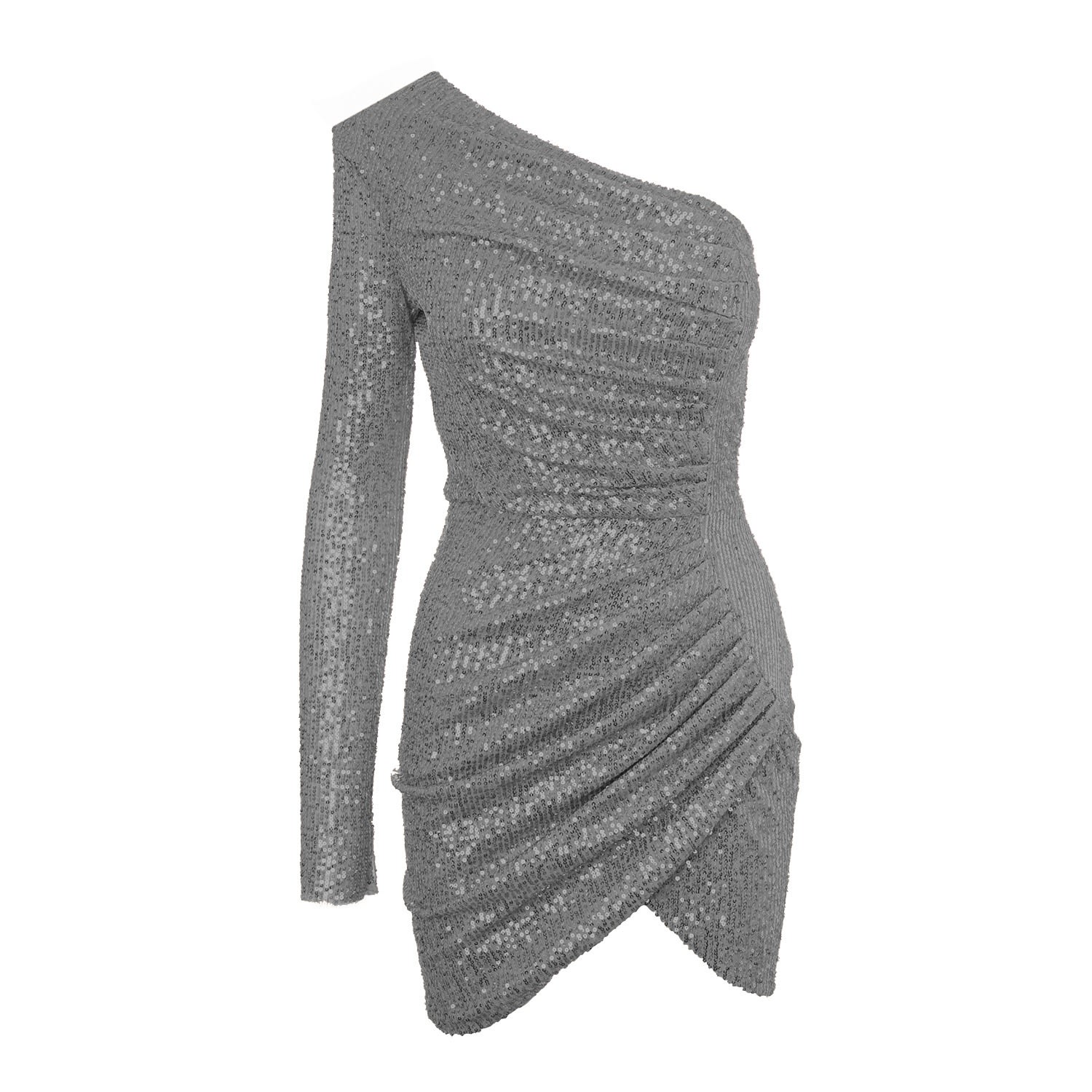 Bluzat Women's Silver Sequin Dress With One Sleeve In Silver