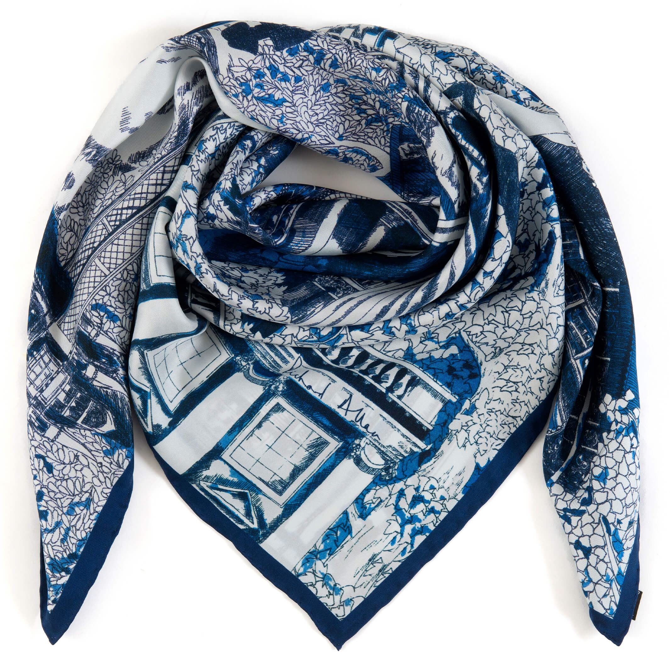 Foulard en soie Richard Allan vintage : impression géométrique abstraite (28 x 29,5 pouces) - France