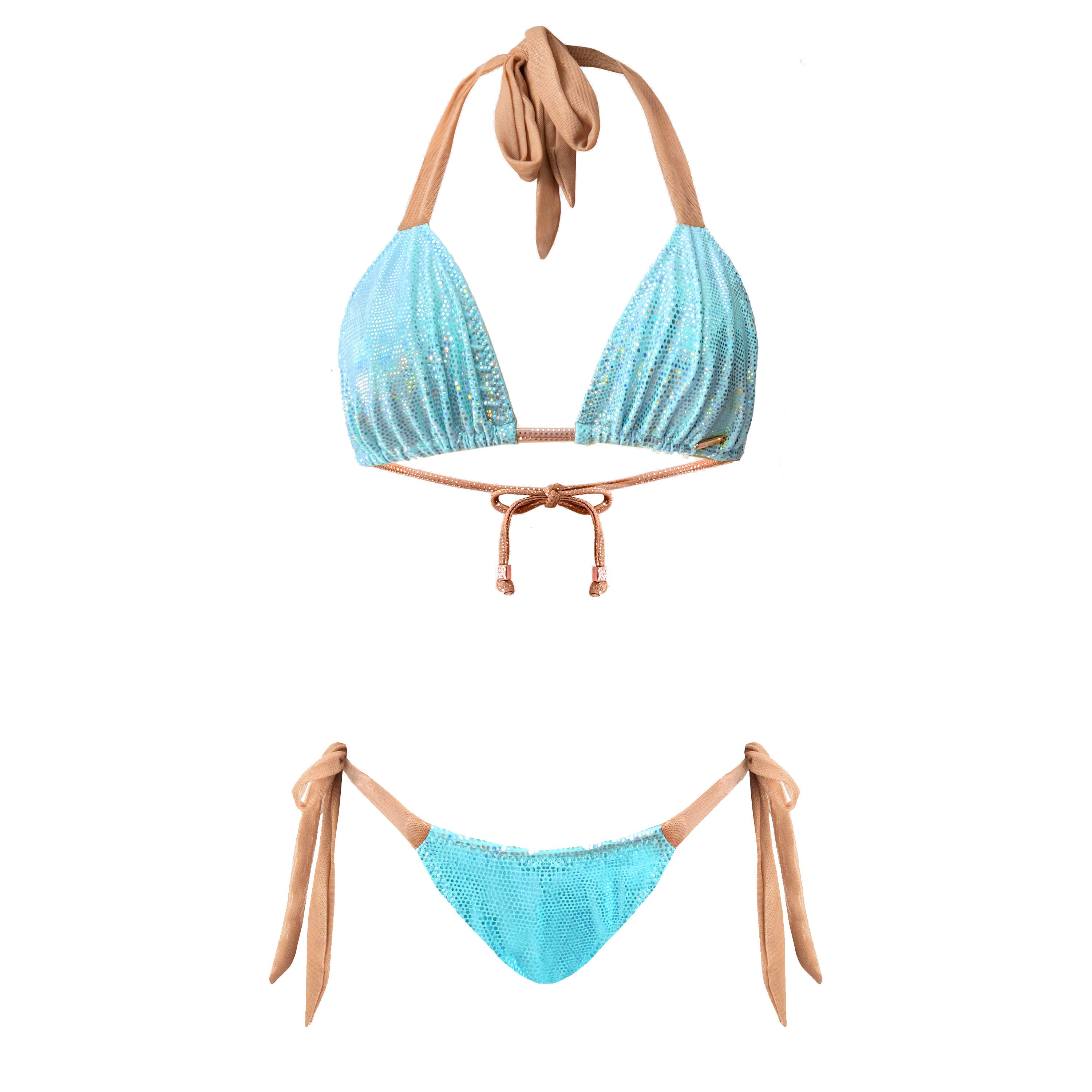 Deessa Ibiza Women's Blue Metallic Triangle Ibiza Bikini Mari Leah Malibu In Blue