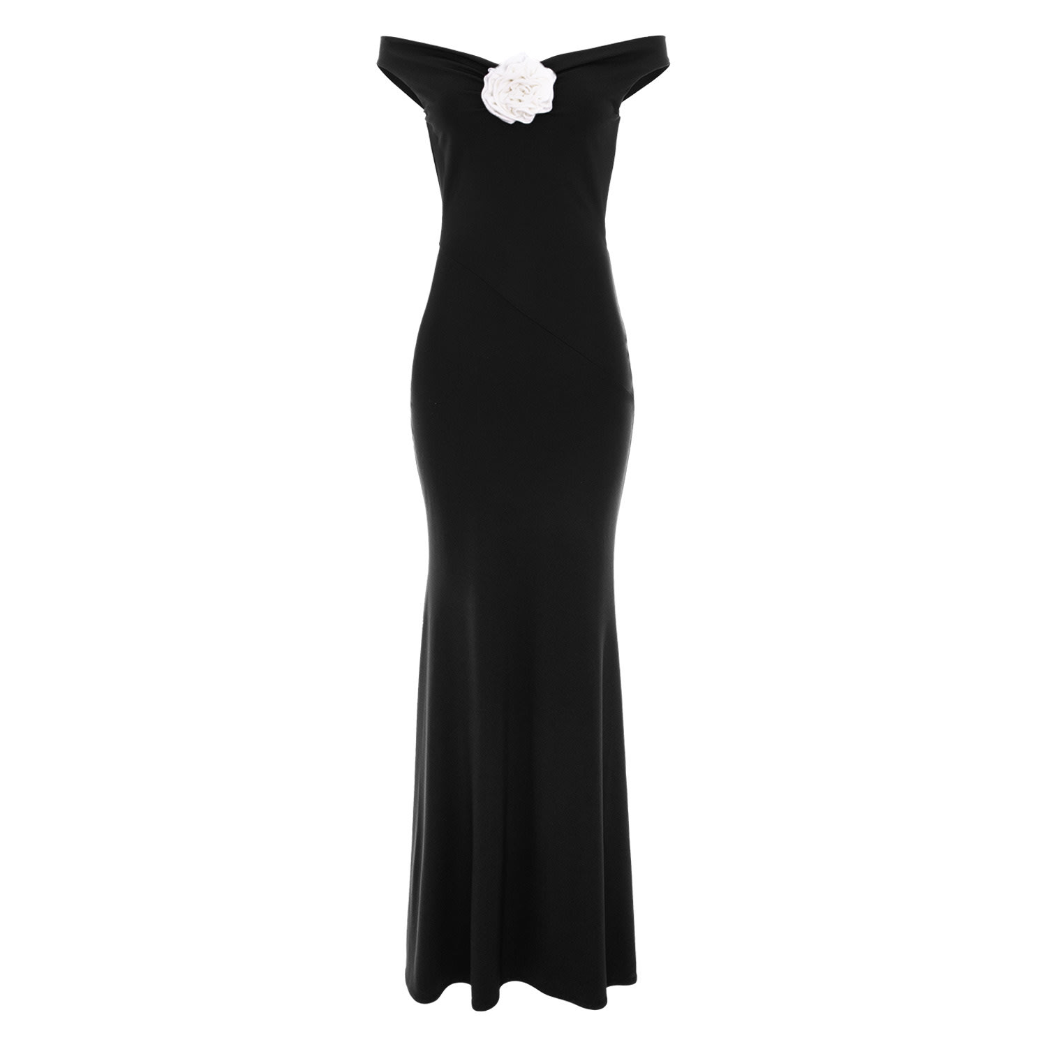 Roserry Women's Venice Maxi Jersey Dress With White Fixed Rosette In Black In Black