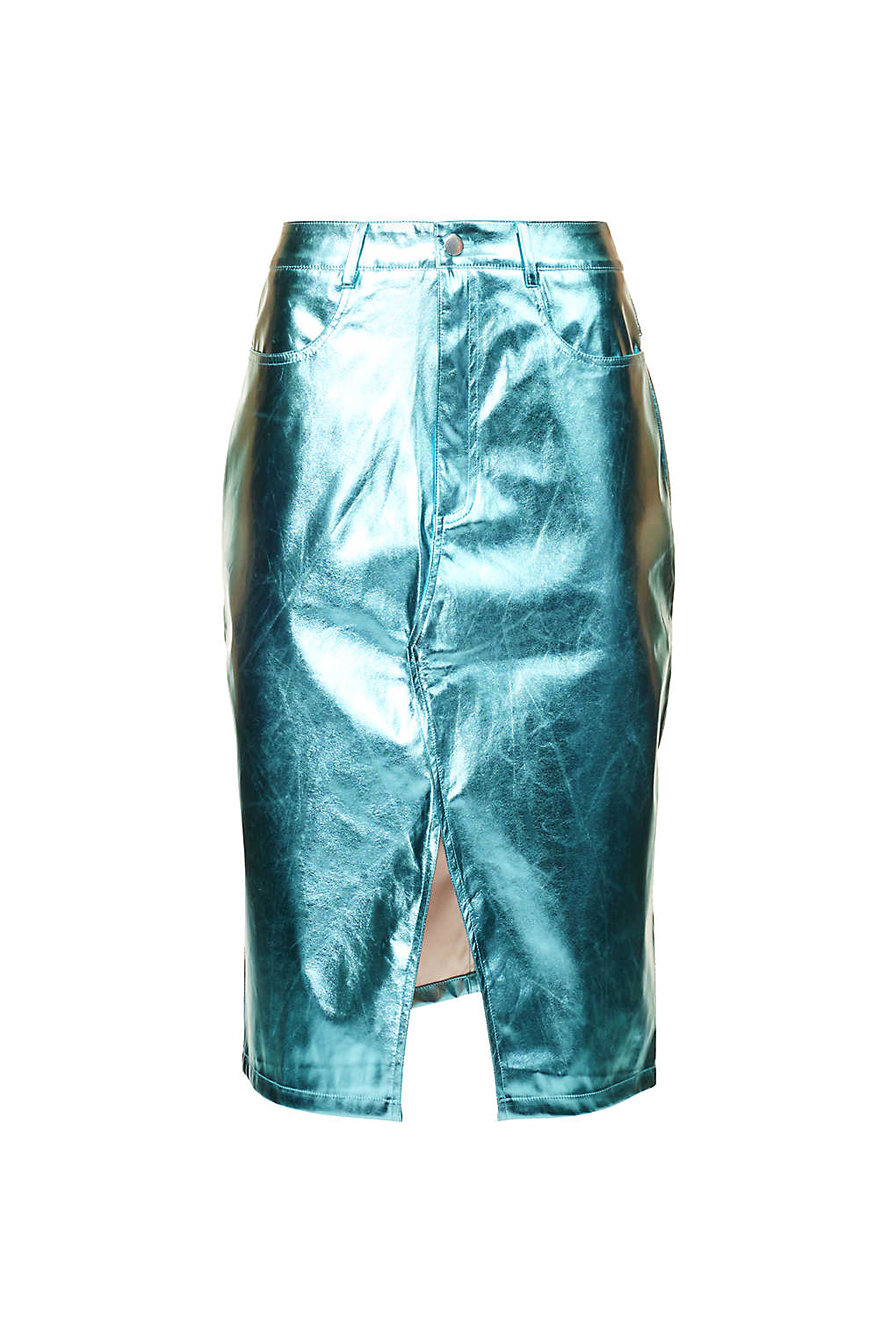 Women’s Lupe Ice Blue Metallic Midi Skirt Small Amy Lynn