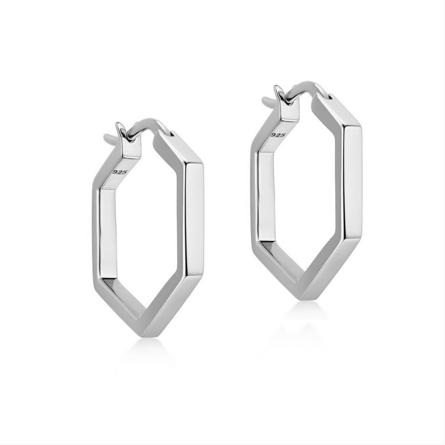 Gold Trip Women's Hexagon Huggie Hoop Earrings In Silver
