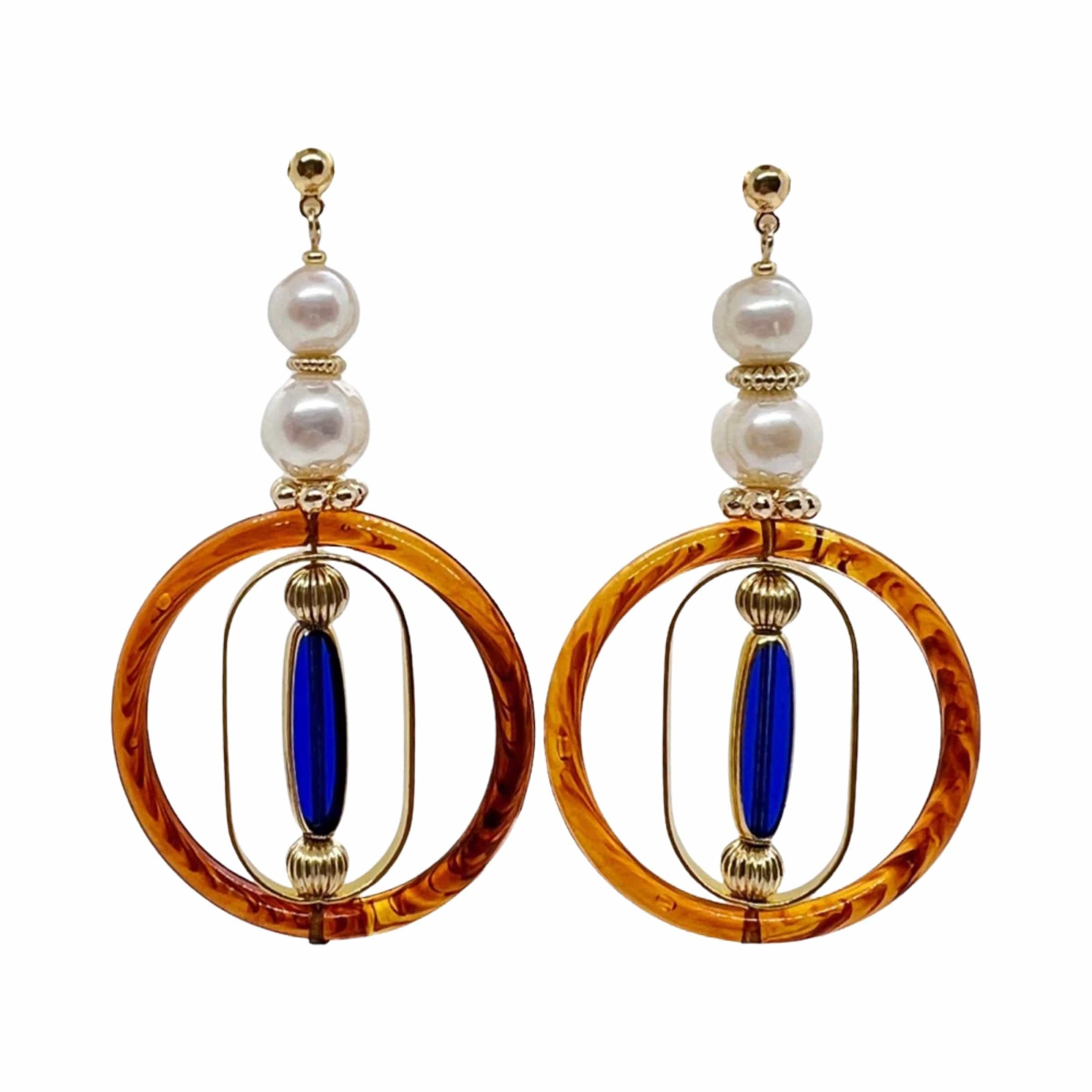 Women’s Blue / White / Brown Gabriella Pearl Earrings Aracheli Studio