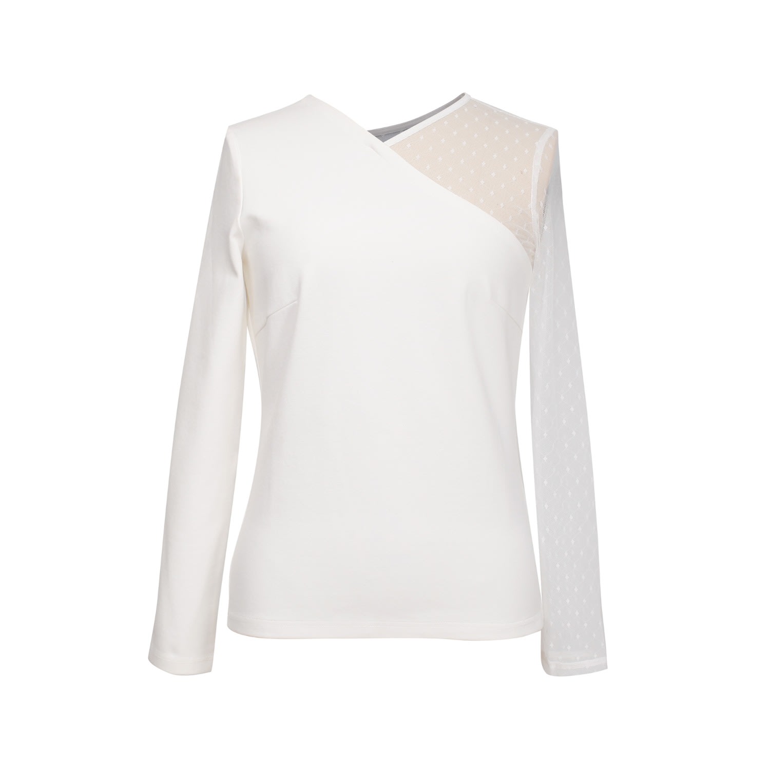 Smart And Joy Women's White Asymmetric Milano And Tulle Top In White