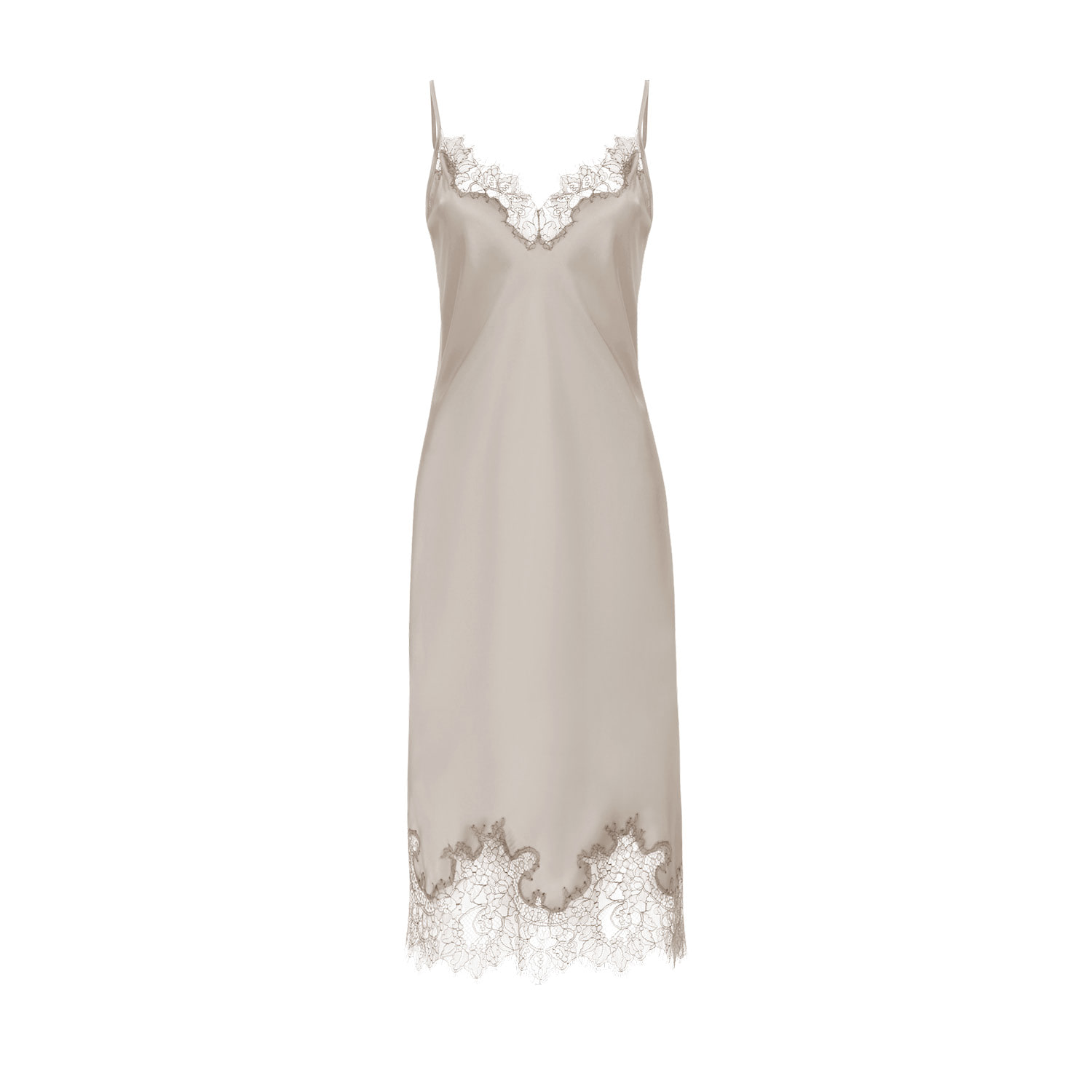 Women's Neutrals Silk Lace Detailed Midi Cami Dress - Latte | Medium | Avenue 8