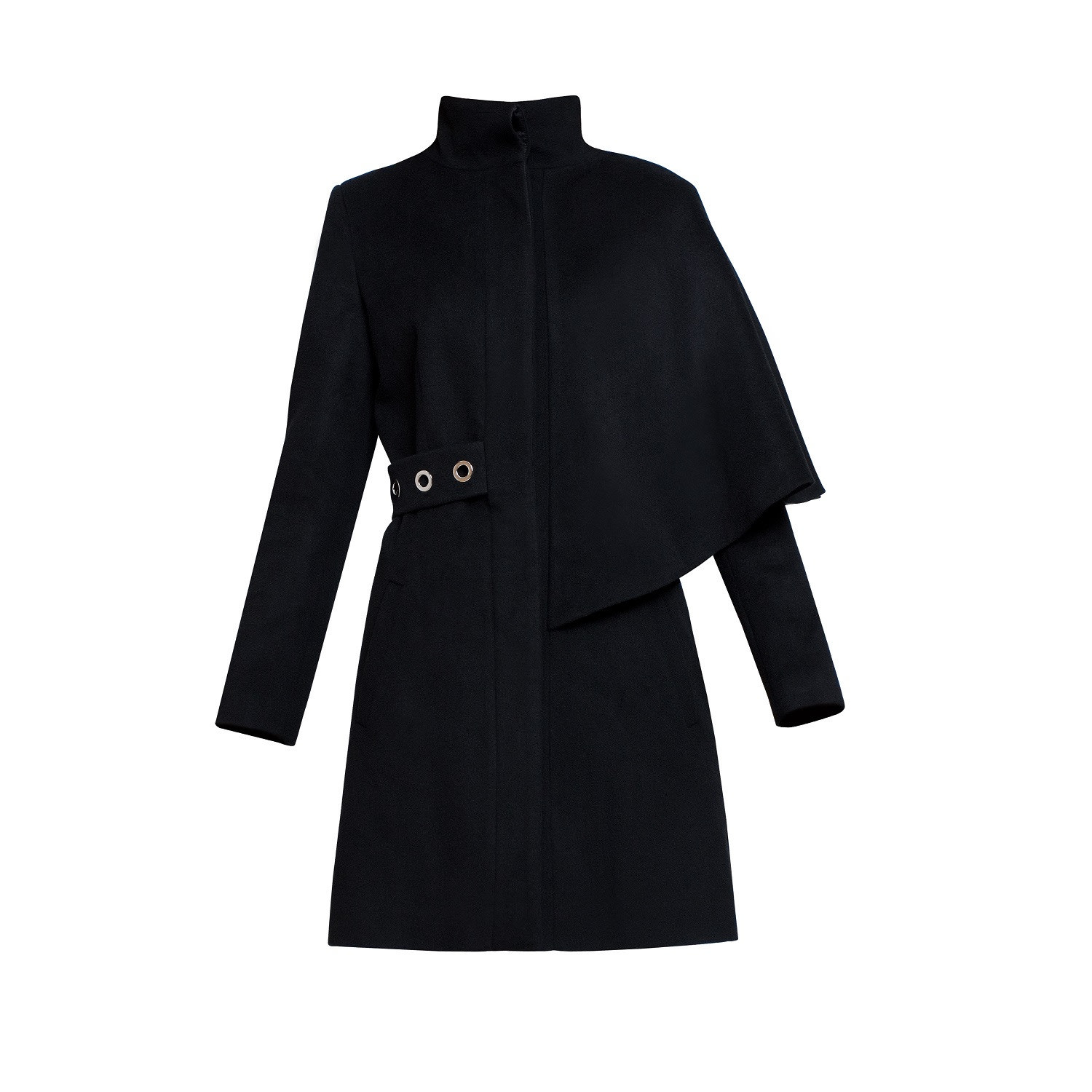 Women’s Mayfair Black Asymmetric Wool Blend Coat Large Rumour London