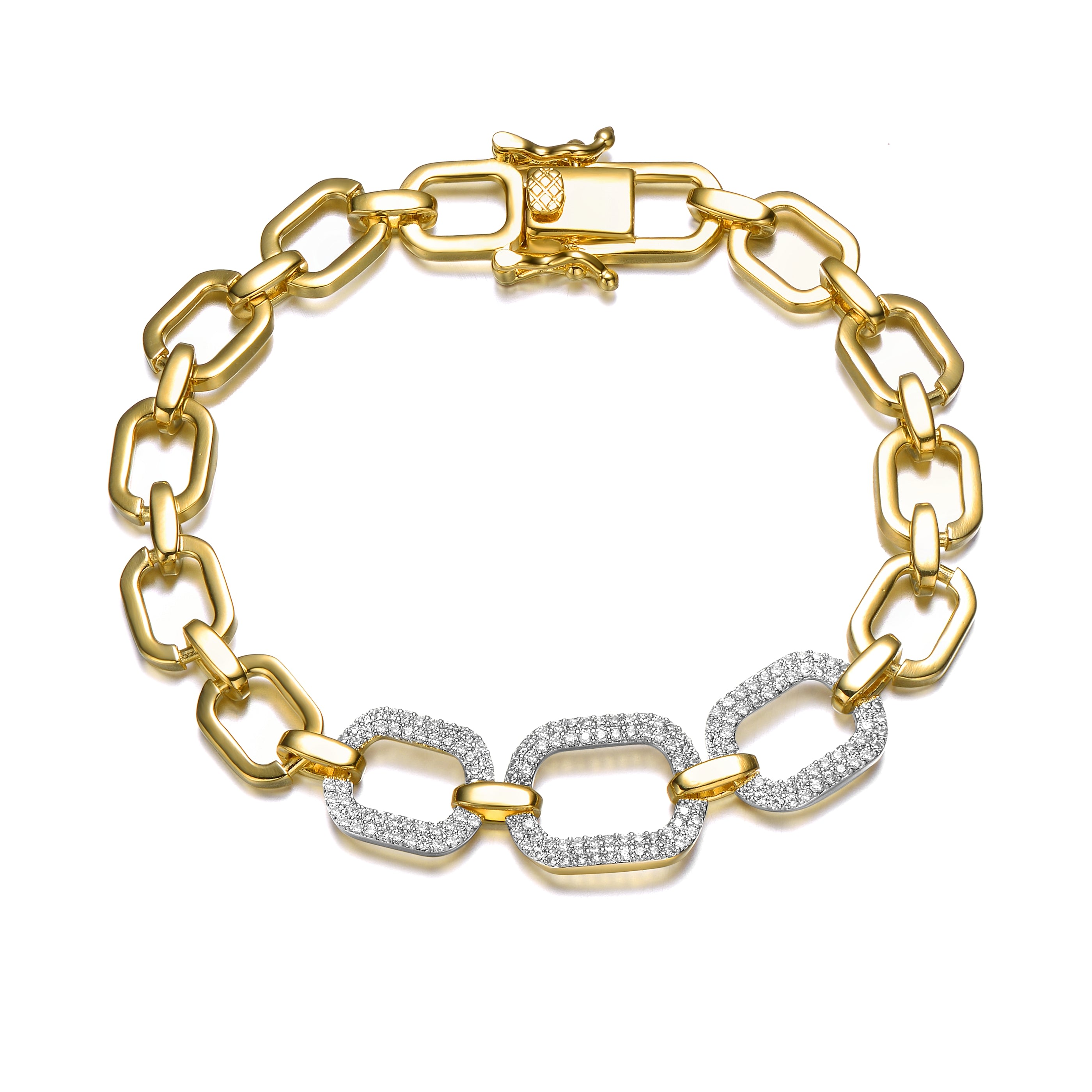 Women’s Gold / White Rachel Glauber Yellow Gold Plated With Cubic Zirconia Pave Geometric Oval Chain Bracelet Genevive Jewelry