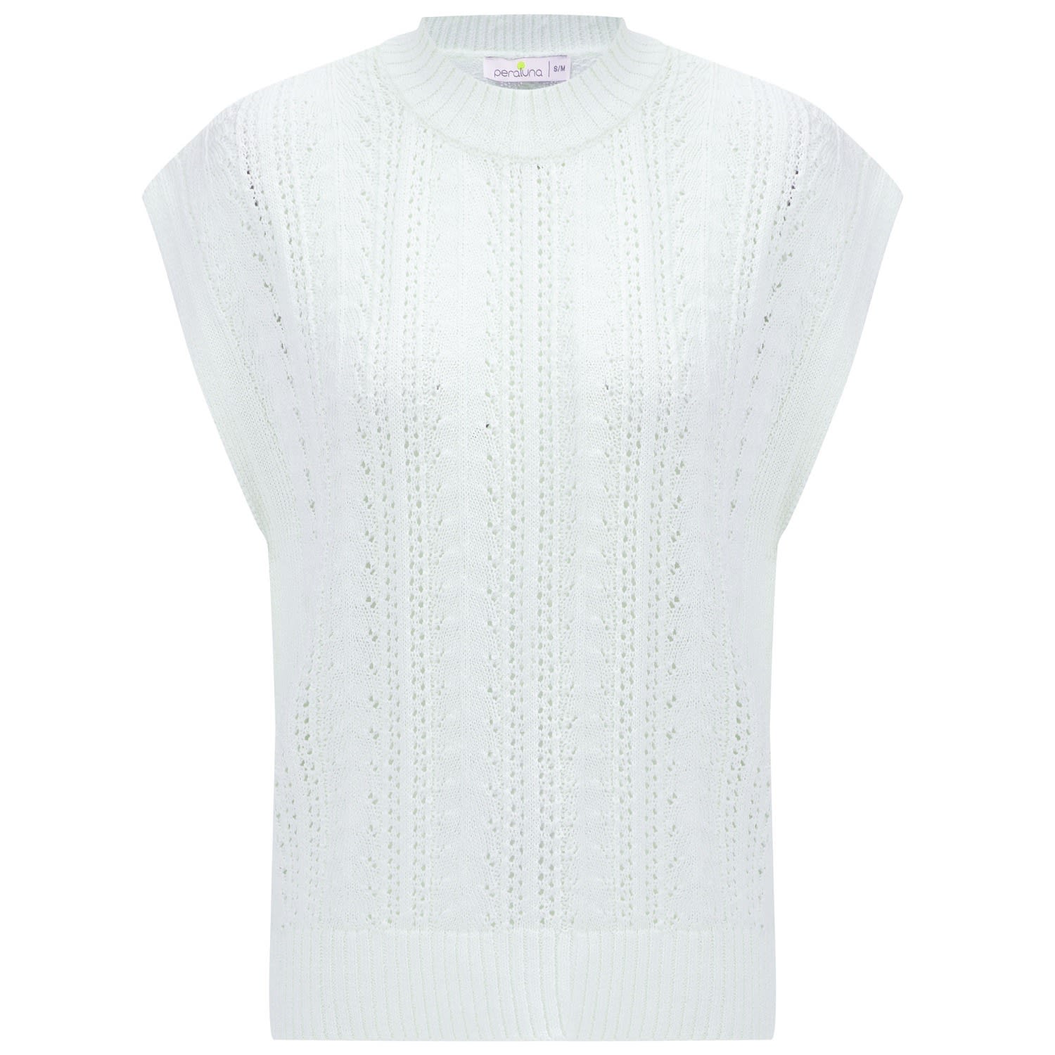 Women’s White Sima O-Neck Openwork Knit Blouse In Ecru Medium Peraluna