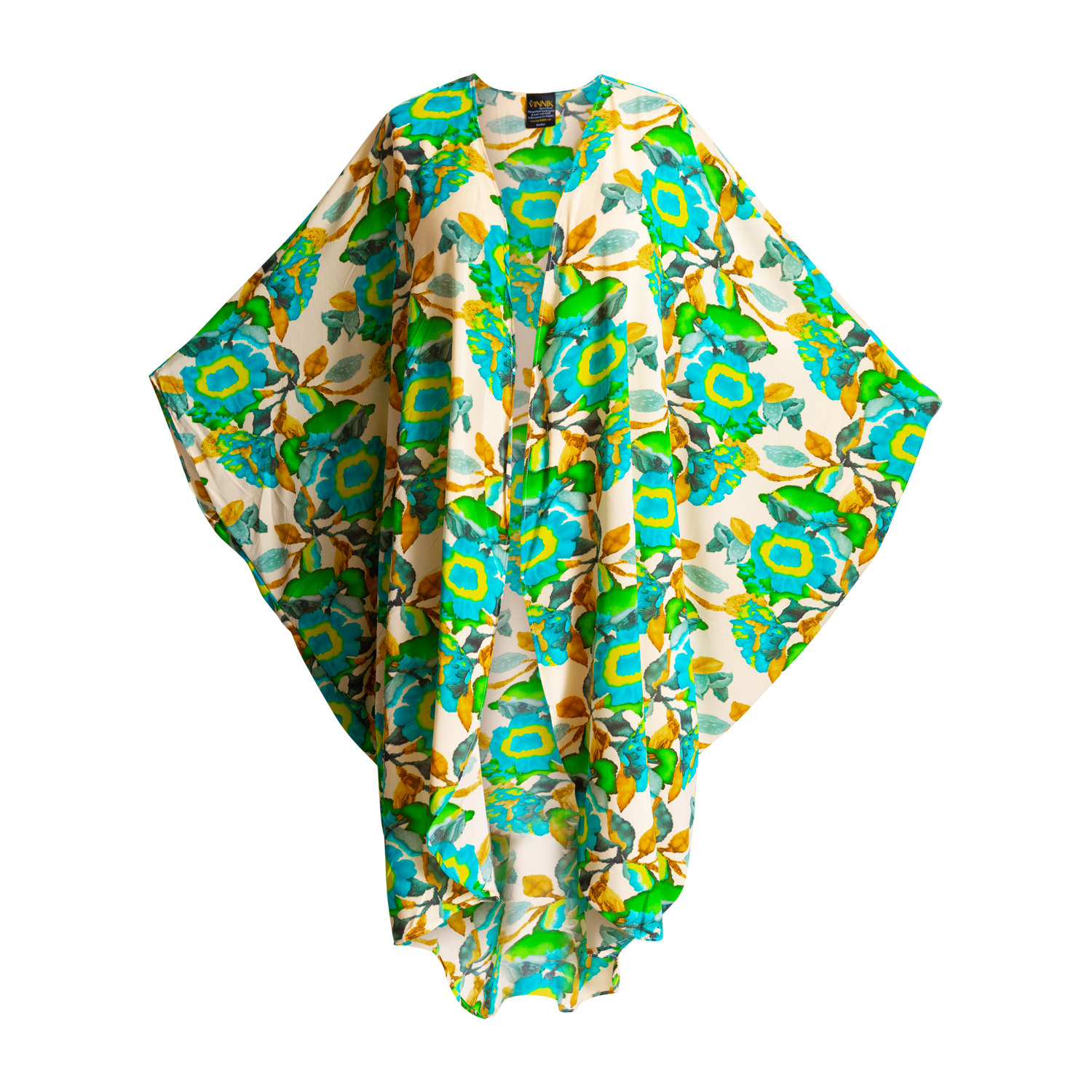 Byvinnik Women's Green / Blue Open Cocoon Kimono Coloratura Cape In Gretchen In Black