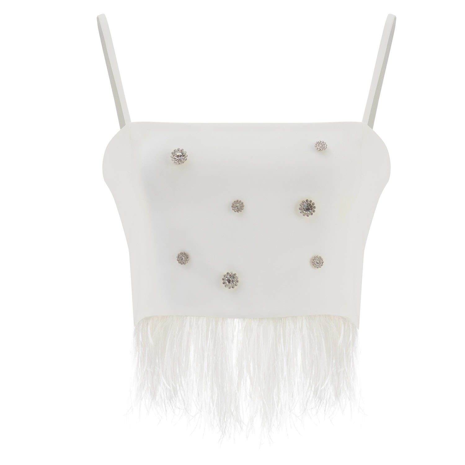 Fickle Hearts Women's Swan Ecru White Top With Feathers In White