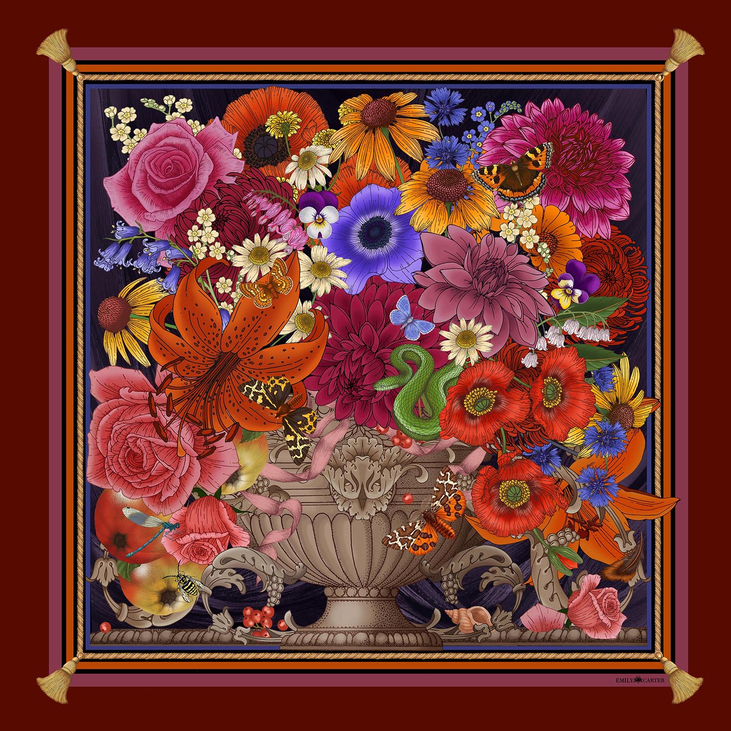 Emily Carter Women's The Poppy Still Life Silk Scarf - M