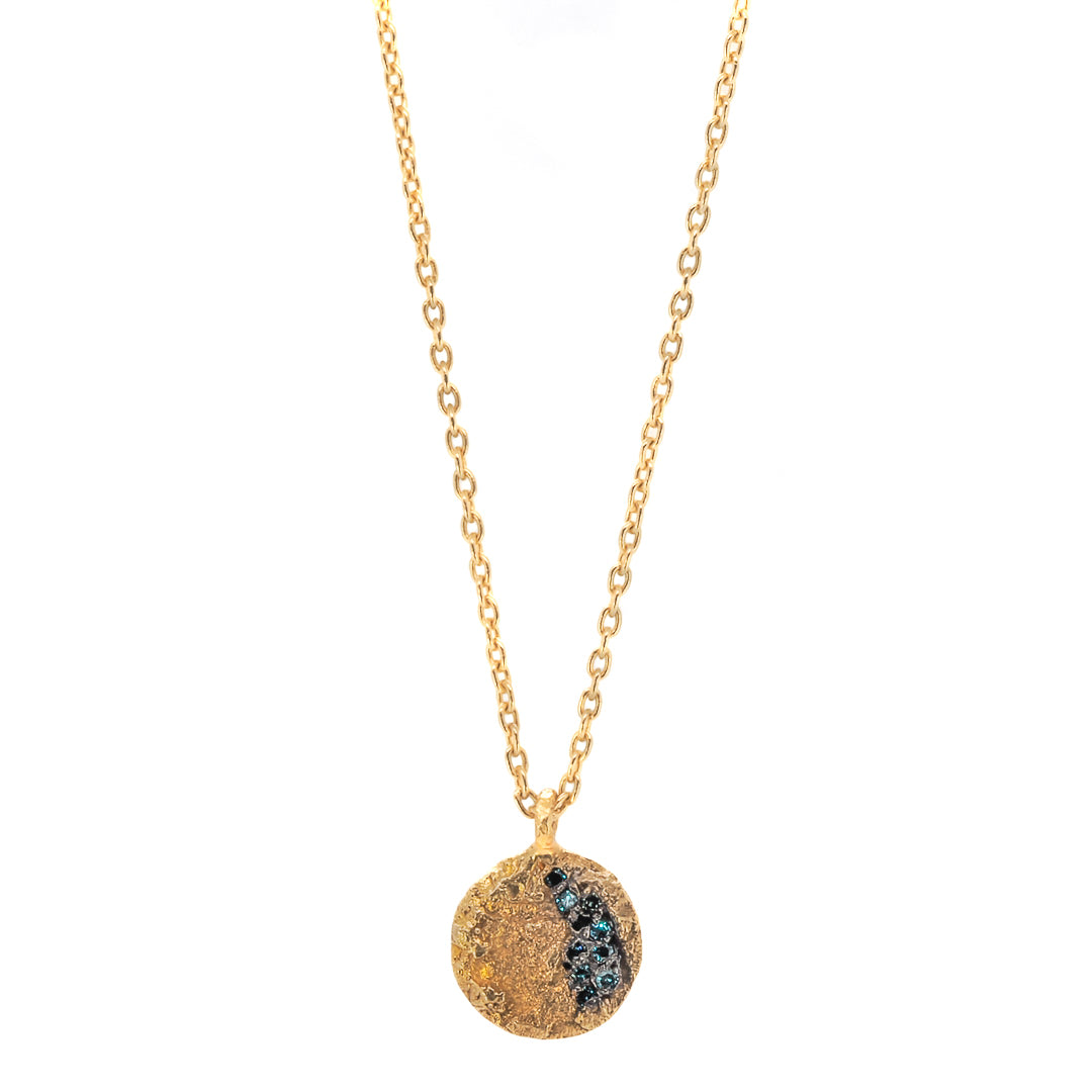 Women’s Gold / Blue Nature Round Gold Diamond Necklace-Gold Ebru Jewelry