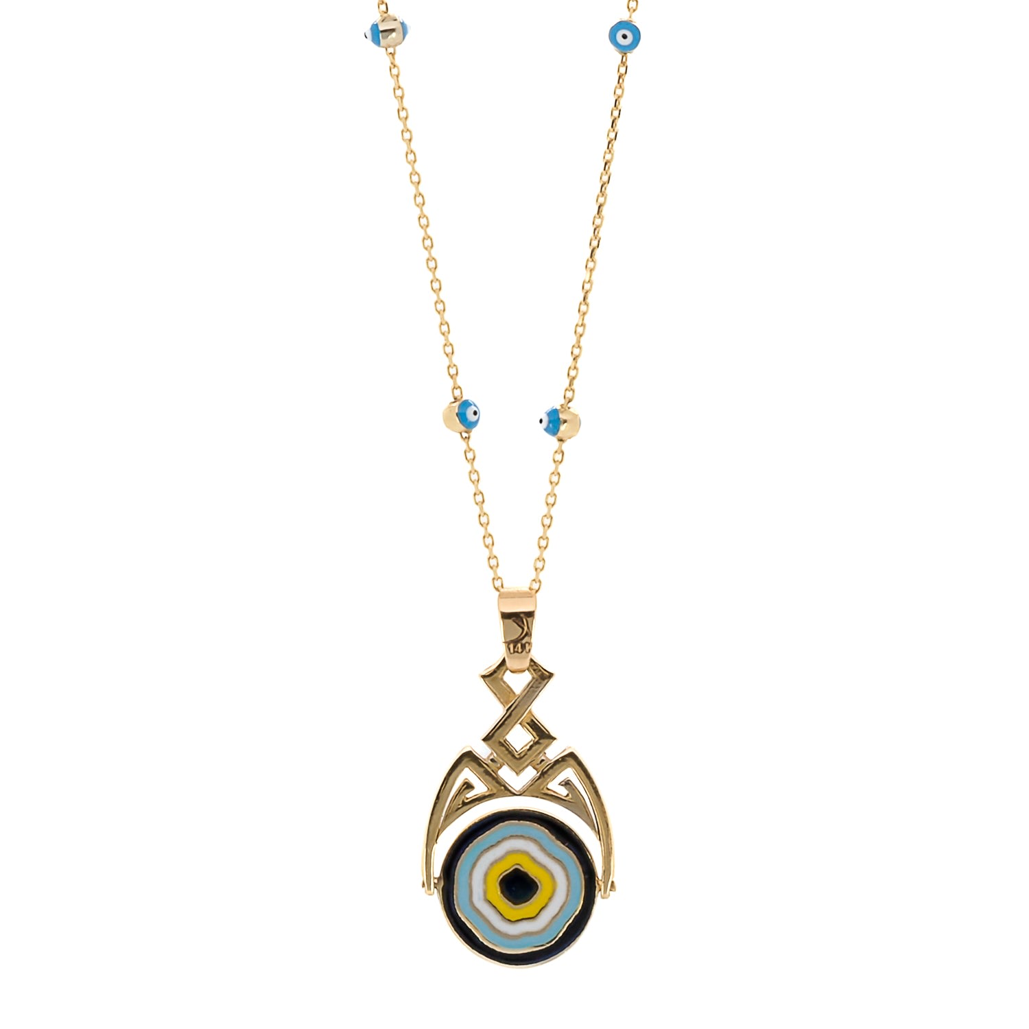 Women’s Gold / Blue Gold And Diamond Lucky Evil Eye Necklace-Gold Ebru Jewelry