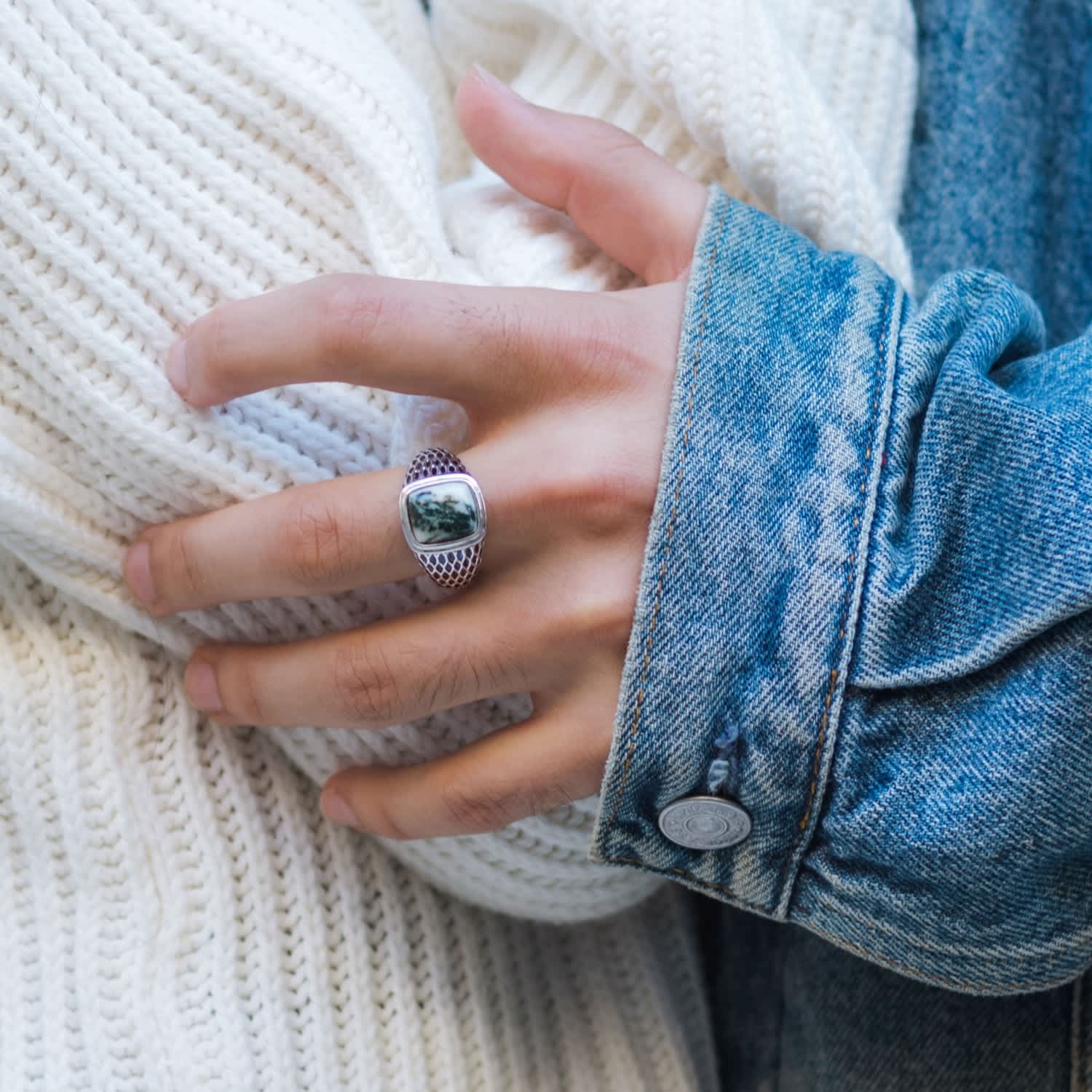 Tree Agate Stone Ring | LMJ | Wolf & Badger