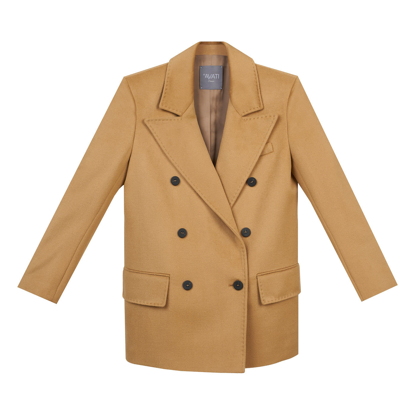 Inavati Women's Brown Double-breasted Short Wool Coat In Camel In Brown