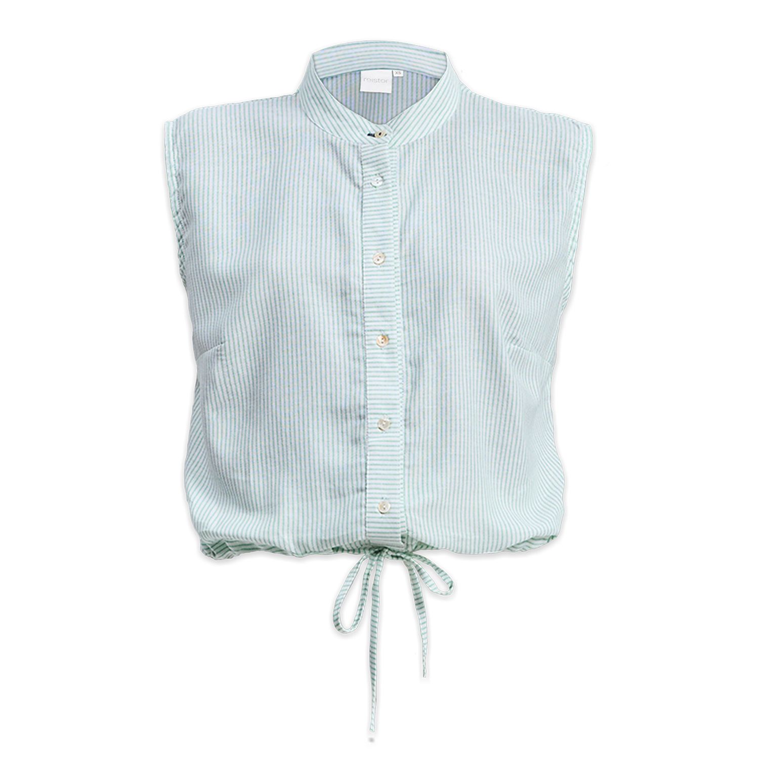 Reistor Women's Green Button-down Shirt With Waist Drawstring In Stripes