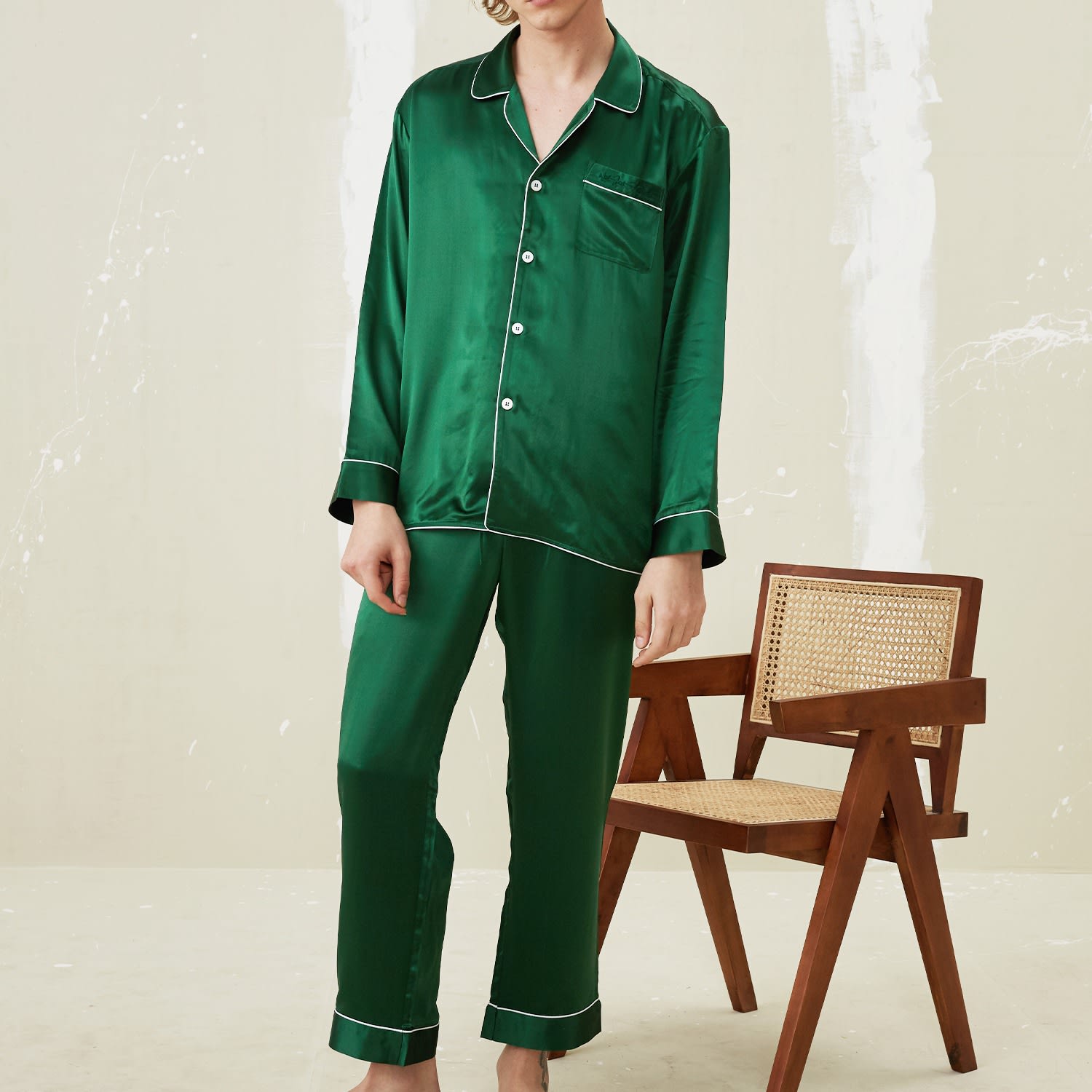 Green Silk Pajamas - Retro Patterns - For Men and Women - ApolloBox