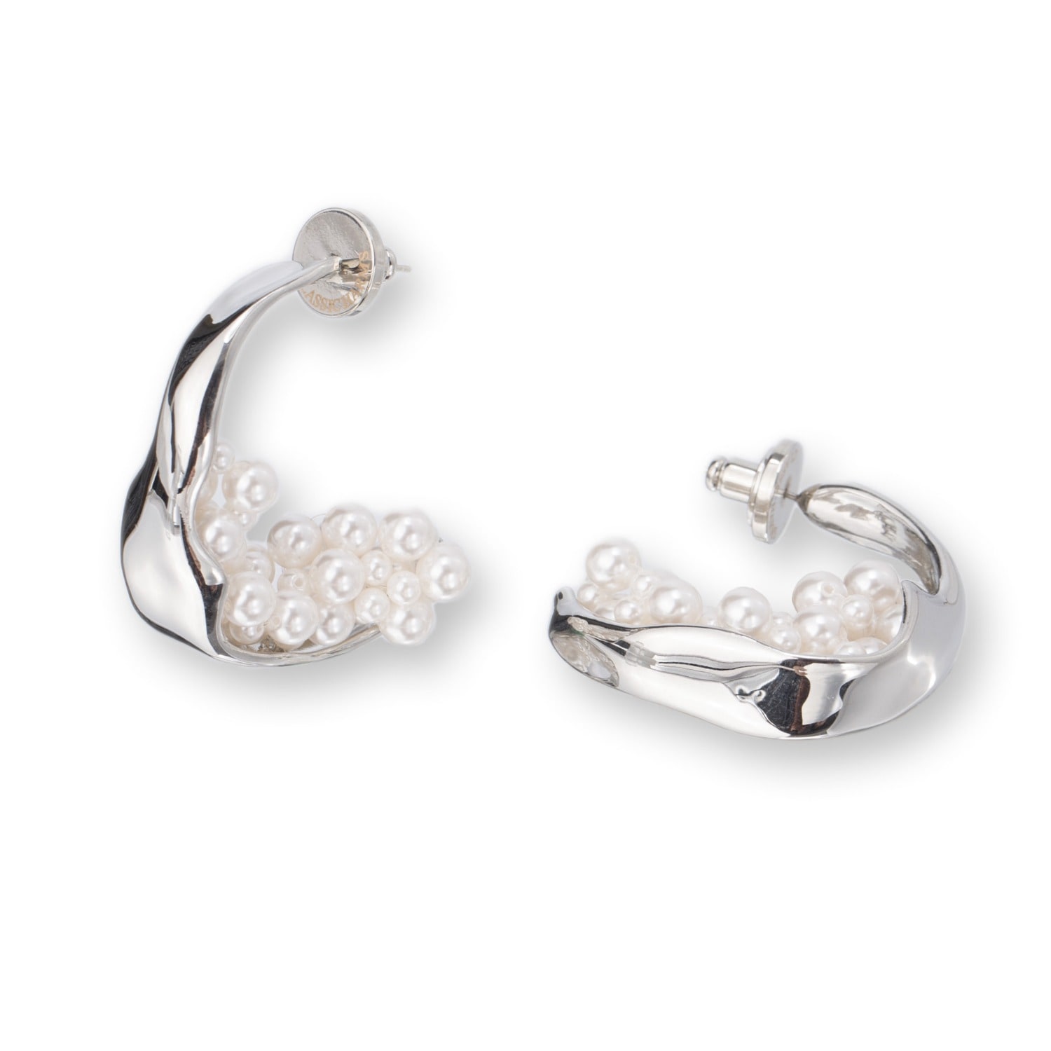 Classicharms Women's Naomi Pearl Cluster Silver Molten Hoop Statement Earrings In Metallic