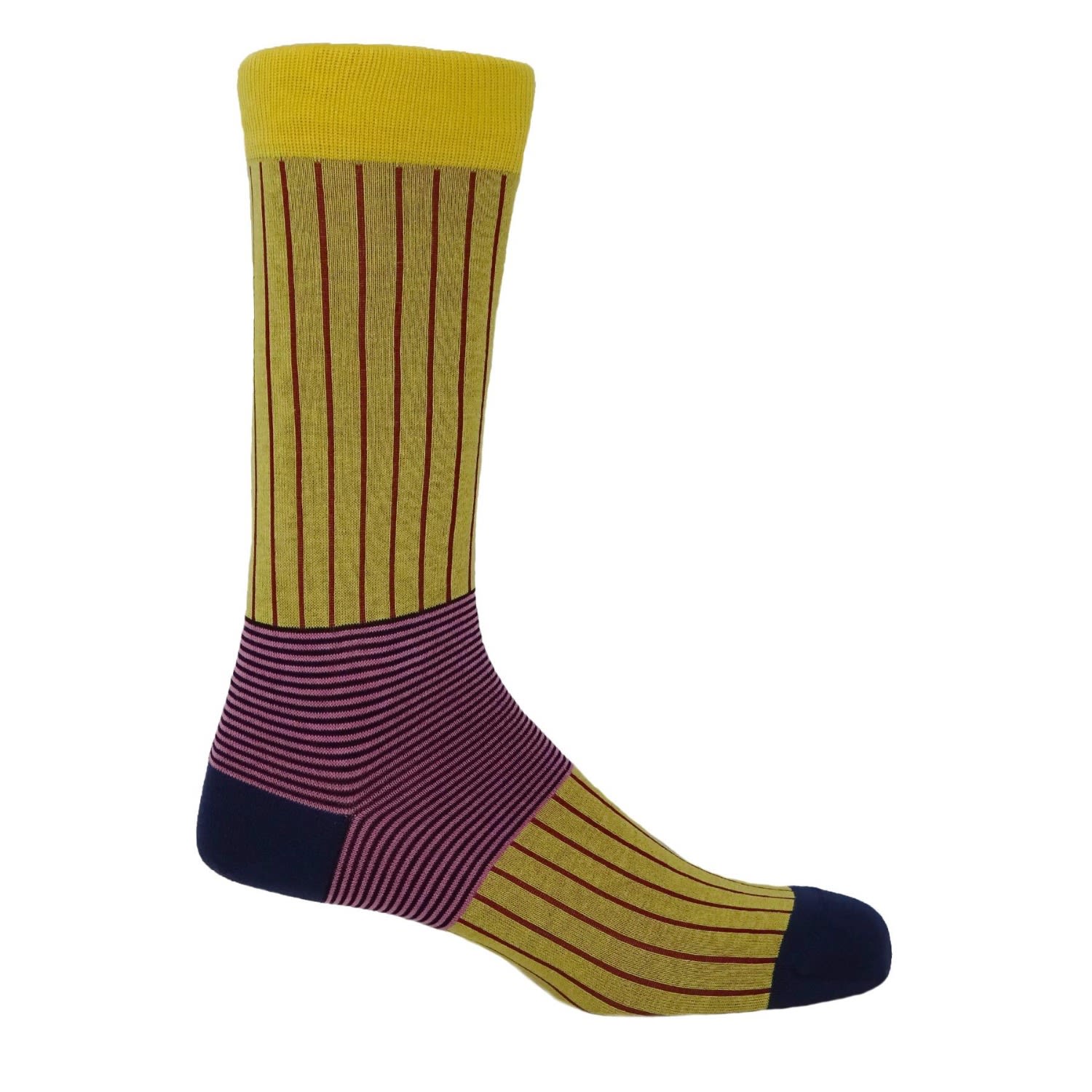 Yellow / Orange Yellow Oxford Stripe Men’s Socks One Size Peper Harow - Made in England