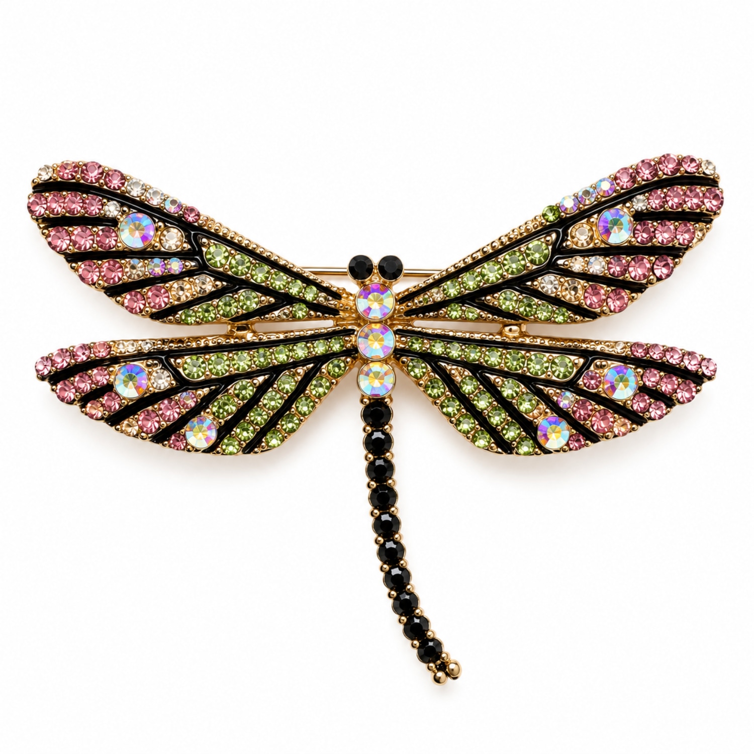 Women's Green / Black / Pink Lucky Dragonfly Multicolour Sparkling Gold Plated Statement Brooch - Multicolour | By Ozge