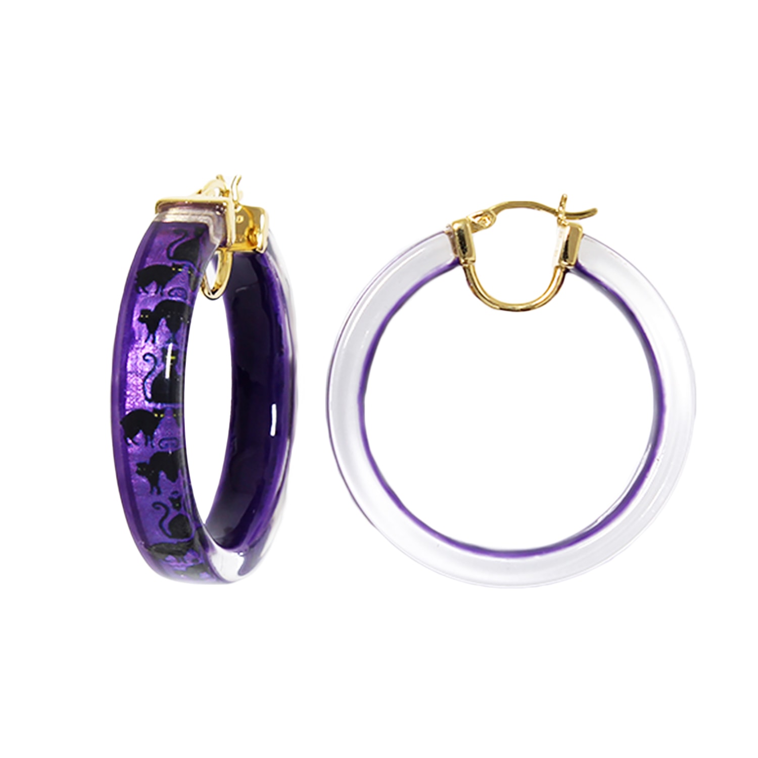 Women’s Black / Pink / Purple Black Cat Hoop Earrings Gold & Honey