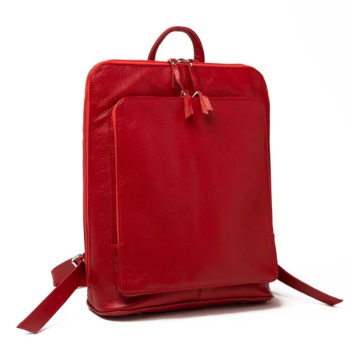 Hides Leather Co. Women's Red Minimal Handmade Genuine Leather Backpack - Tech