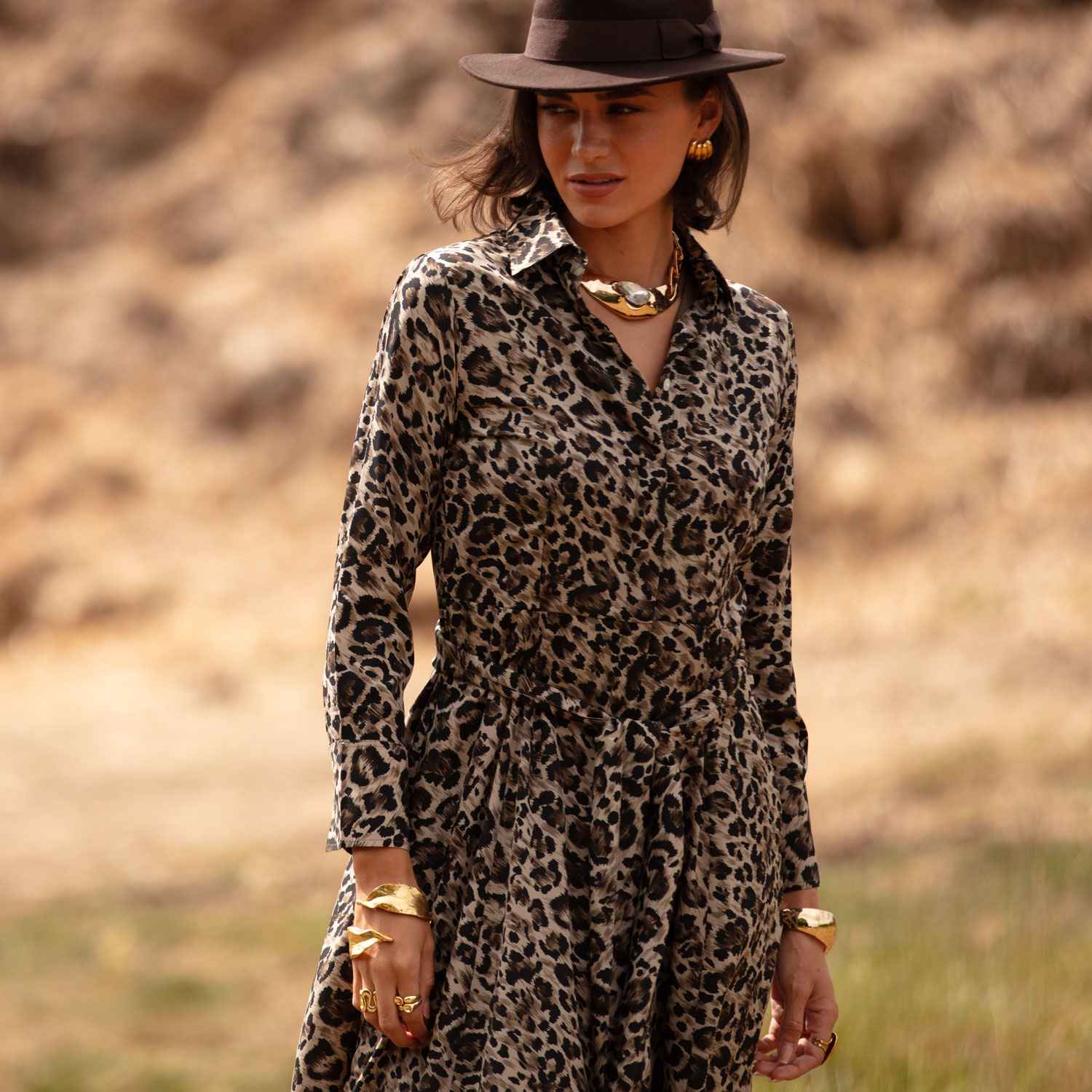 At Last... Leopard Print Shirt Dress - Black/brown