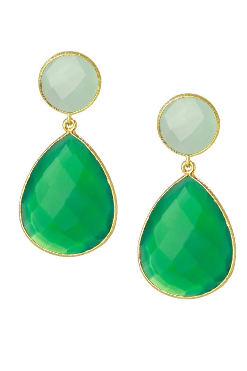 Saachi Women's Green Two-toned Double Drop Earrings