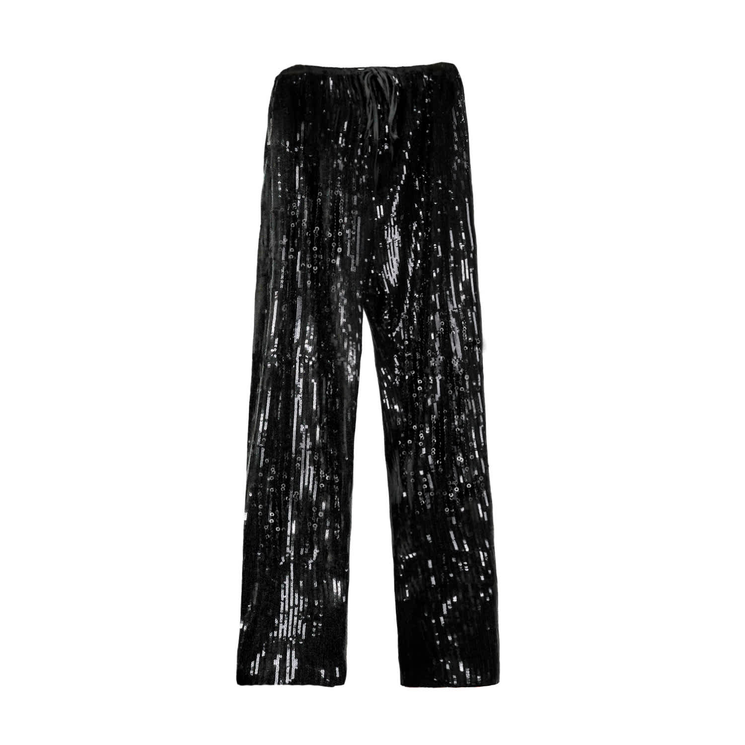 Black Sequin Pants And Satin Top Set