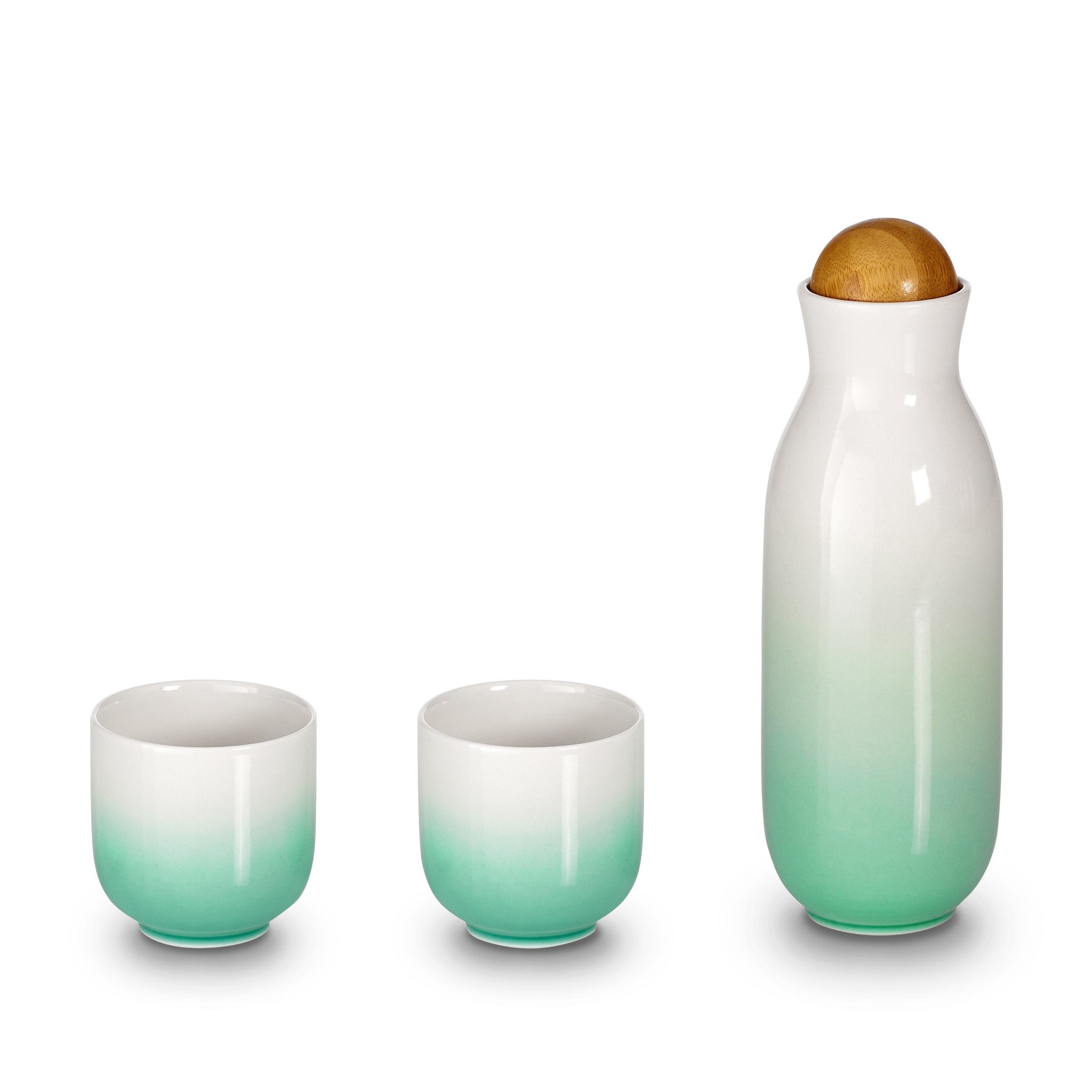 Green / White Bloom Carafe Set - Tea Cups - Green, White Acera