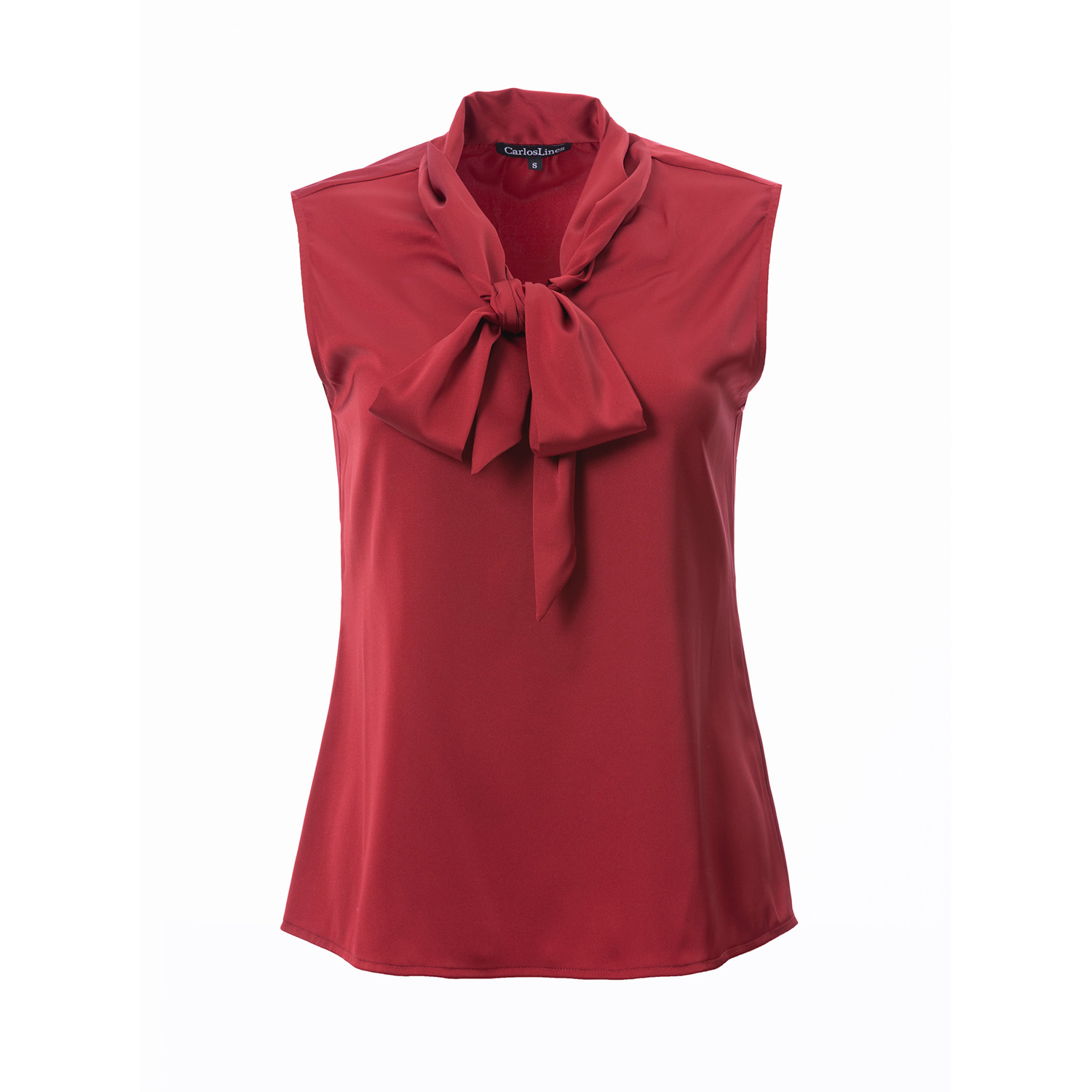 Carloslines Women's Red Bow Tie Sleeveless Blouse In Burgundy Solid In Red
