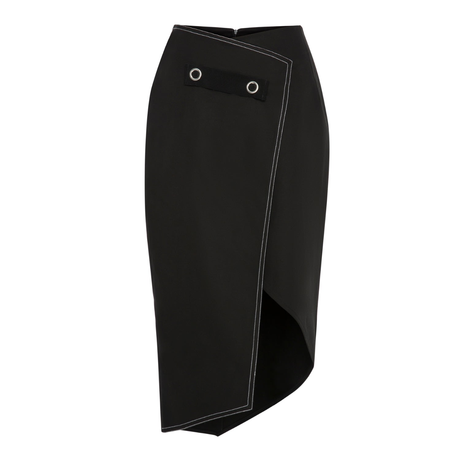 Mirimalist Women's Wrap Pencil Midi Skirt-black In Black