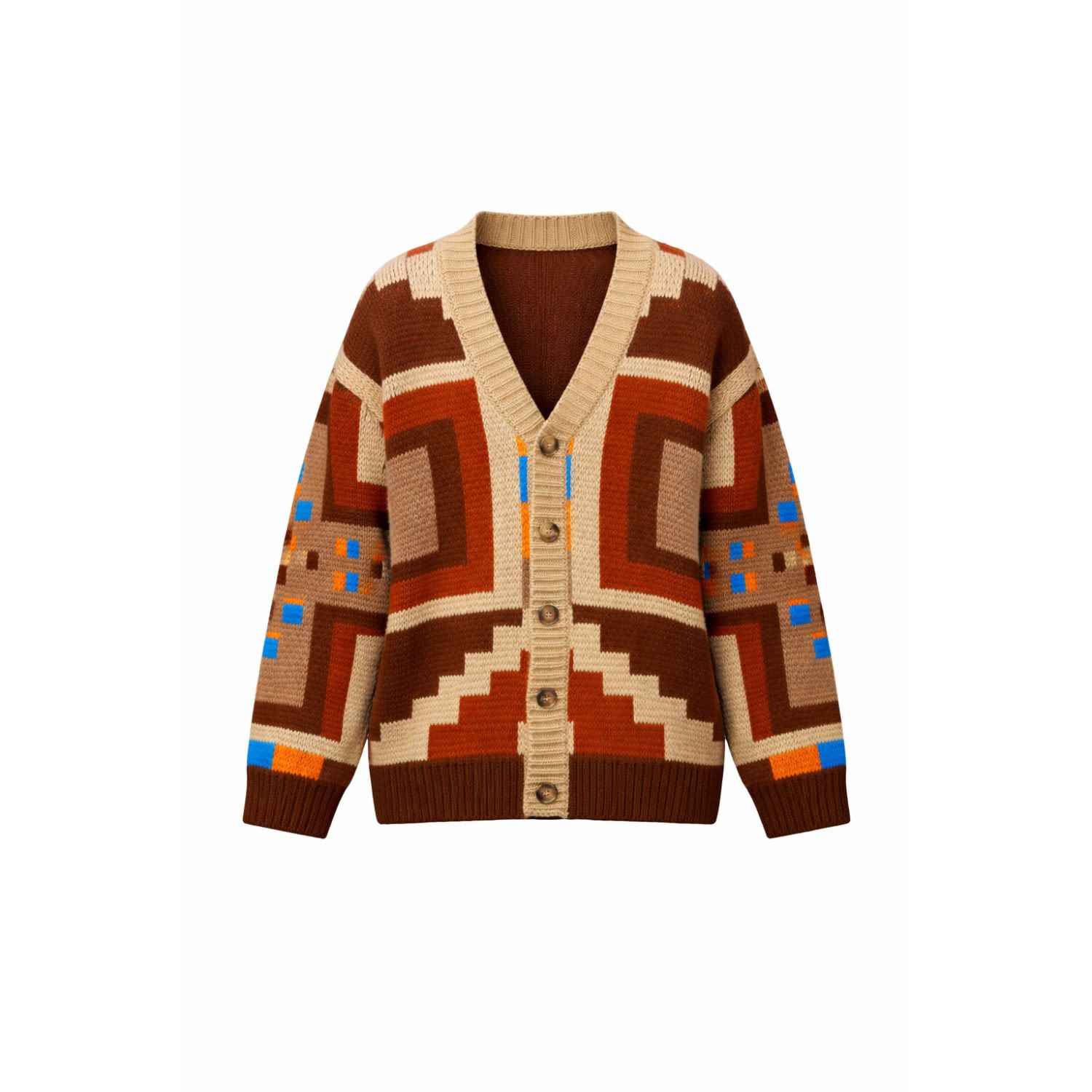 Multi-Color Geometric Pattern Knit Button Cardigan | Born In Exile