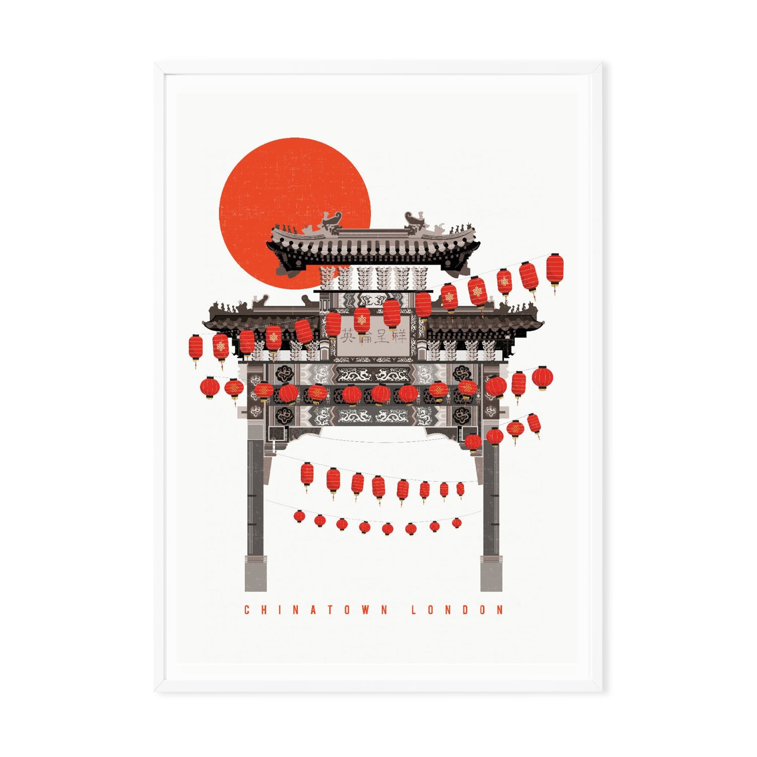 Eye For London Prints Chinatown London Illustrated Art Print In Red/white